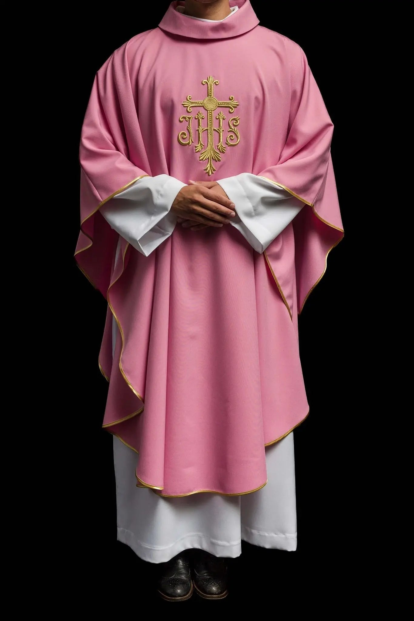 JHS pink chasuble with raised embroidery