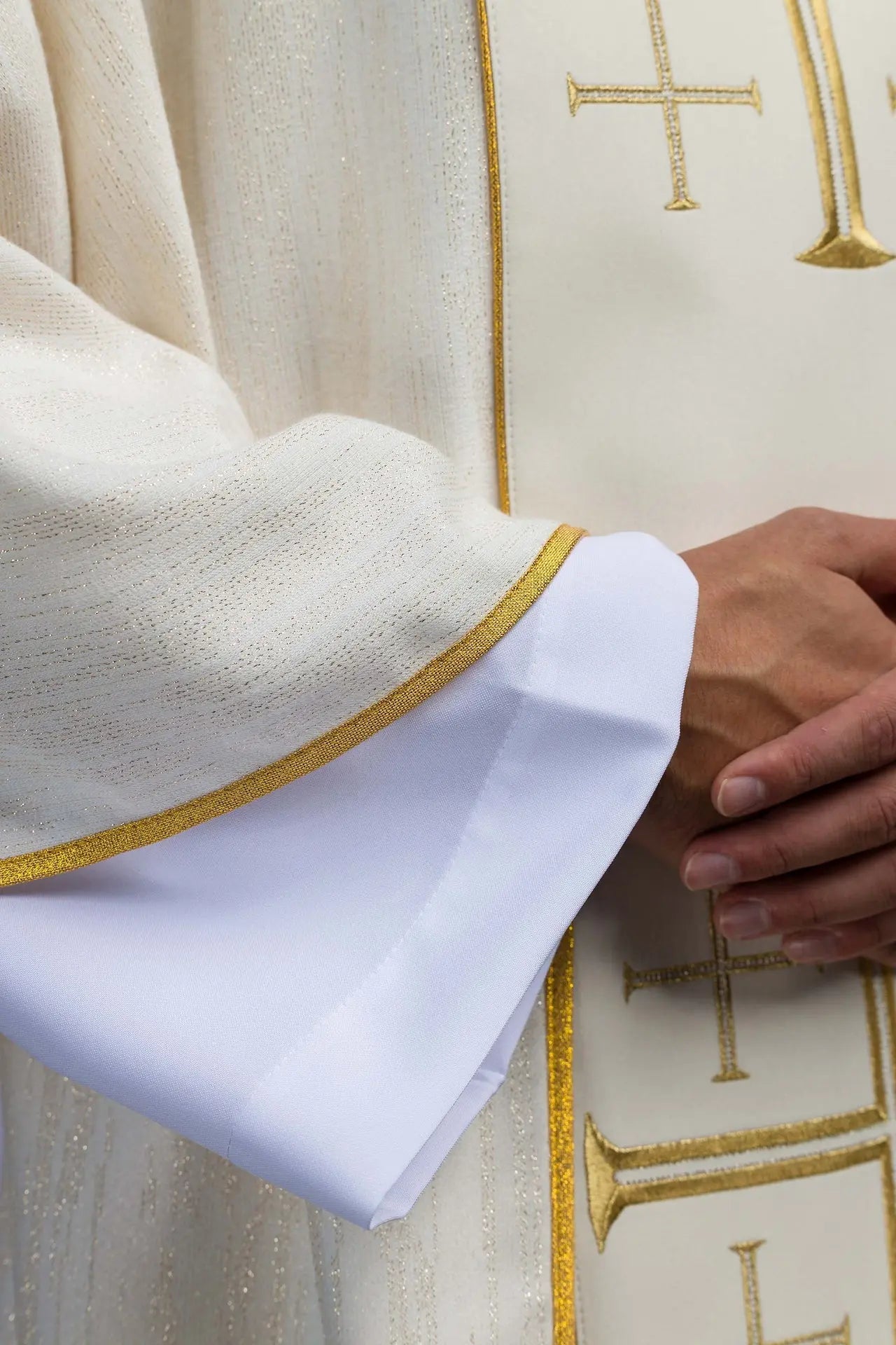 Embroidered Chasuble with Band and Jerusalem Crosses Ecru