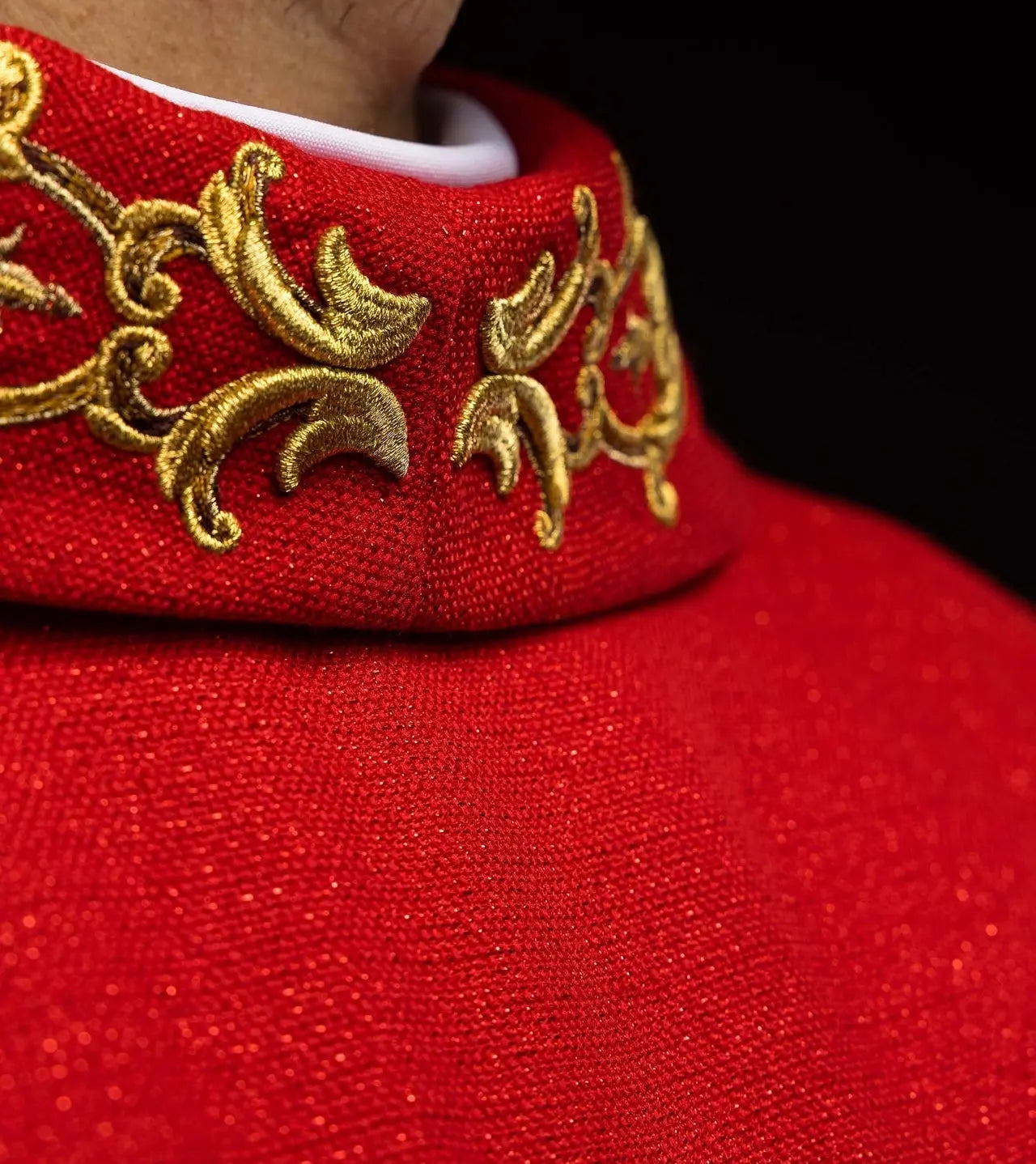 Richly embroidered chasuble with the image of Saint Peter red