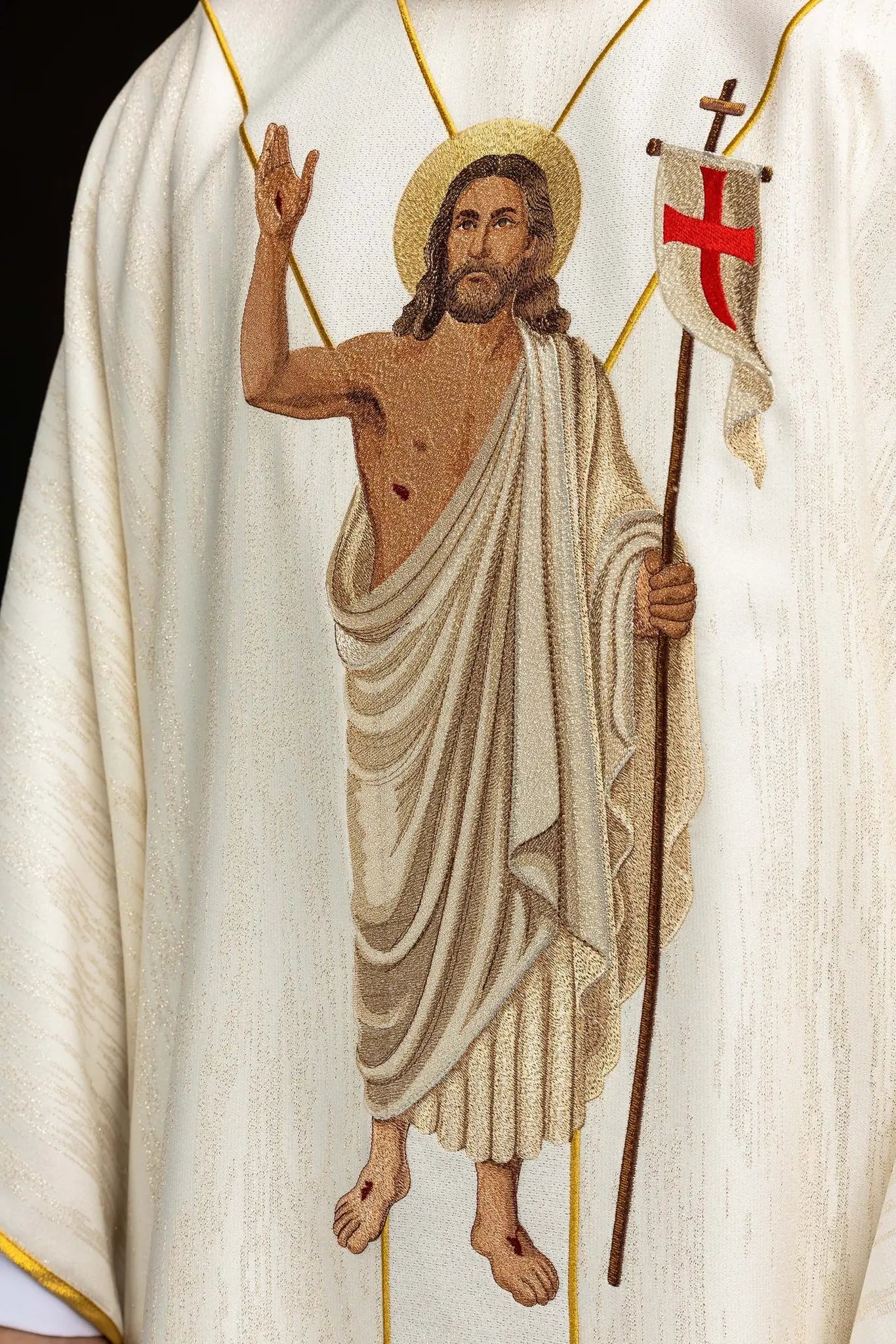 White Chasuble with Risen Christ and Paschal Lamb Embroidery