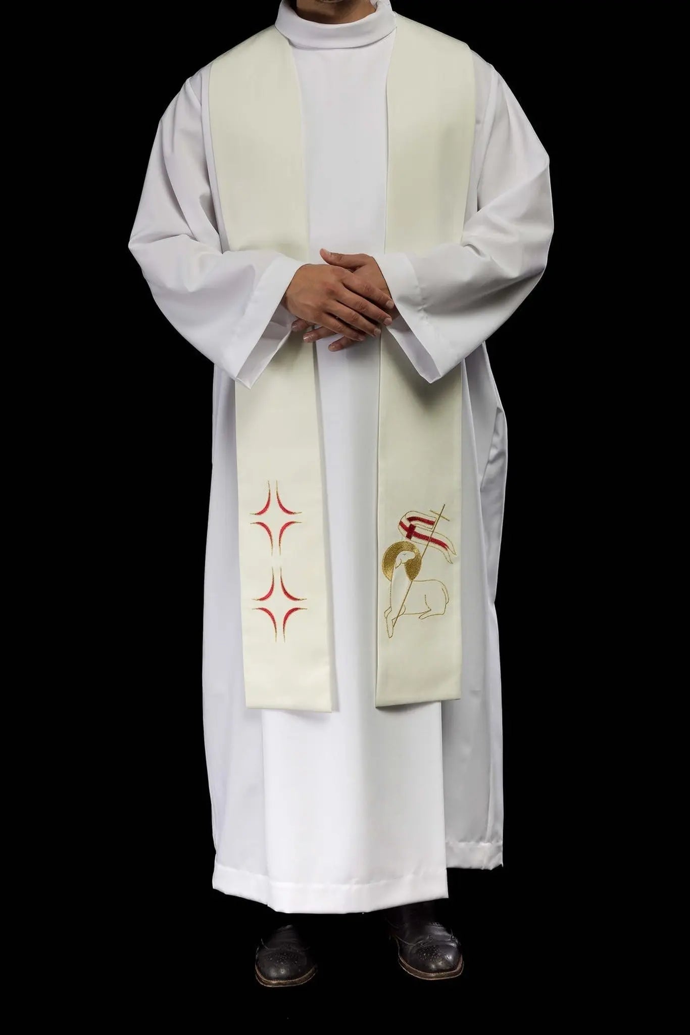 Priest's stole with embroidery of the Cross and Lamb