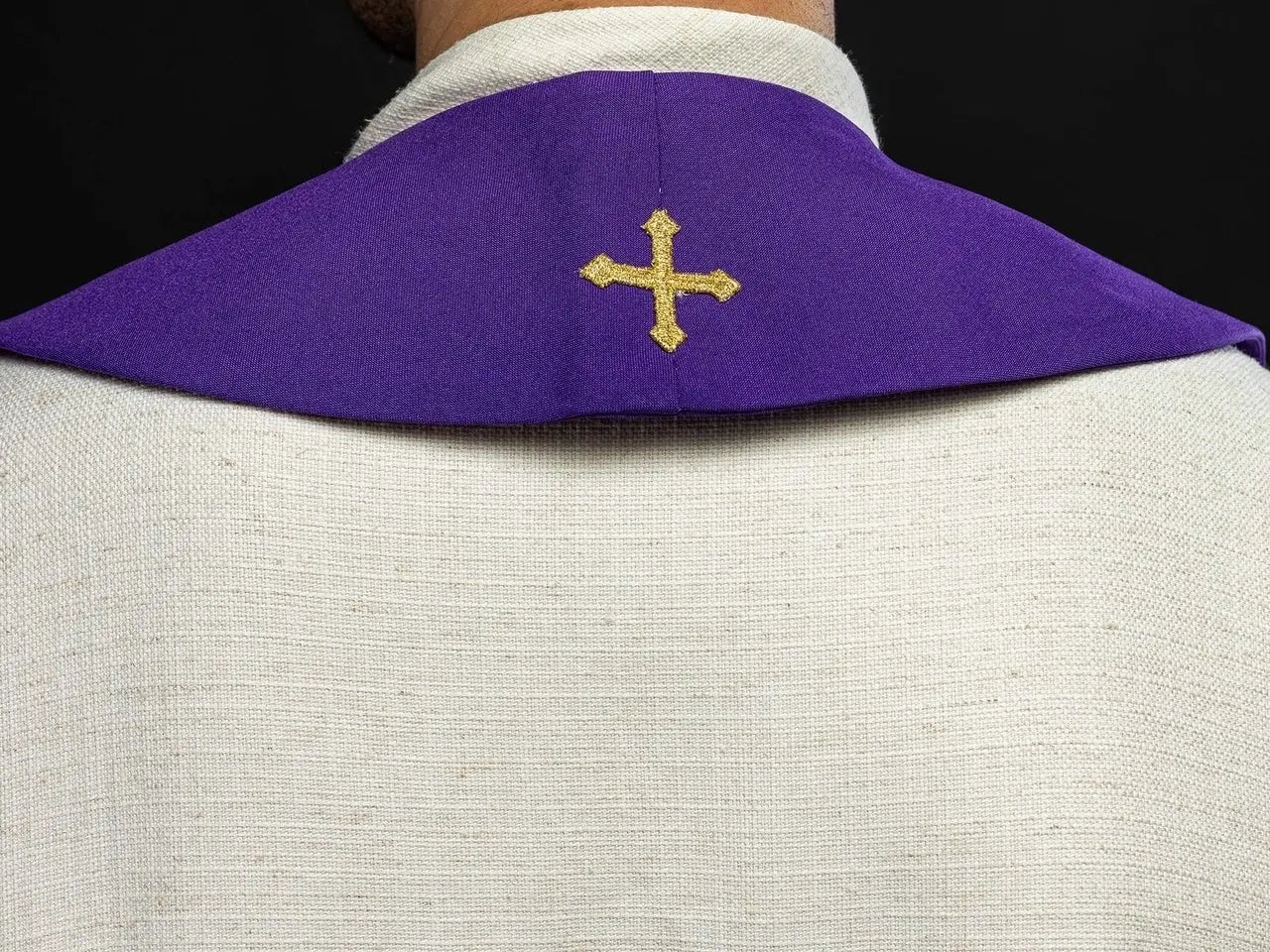 Alpha and Omega embroidered purple priest's stole