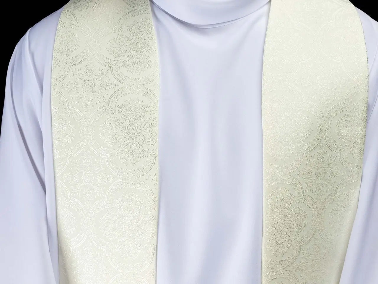 Ecru Jacquard Stole with Gold Cross Embroidery