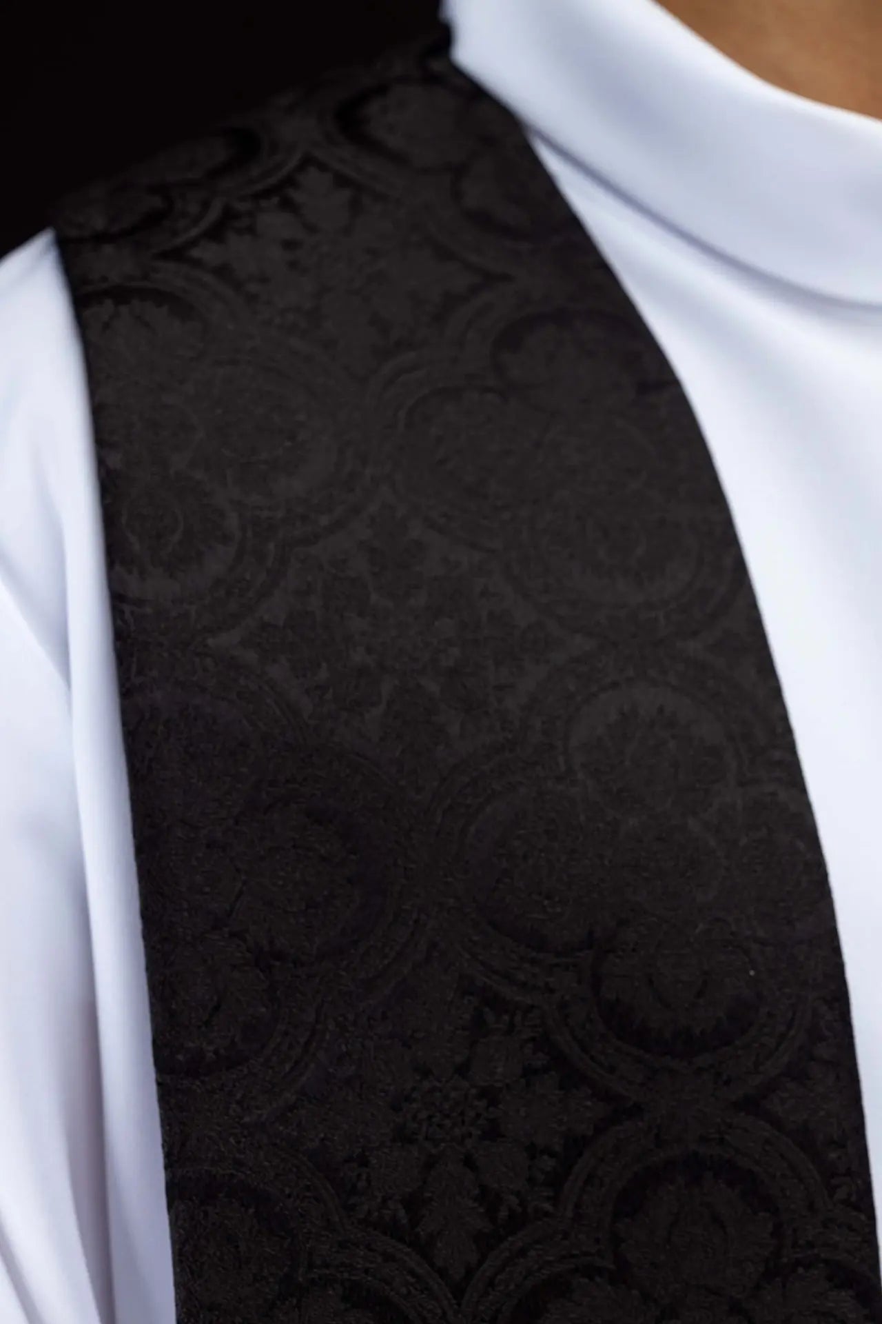 Black Jacquard Stole with Gold Cross Embroidery