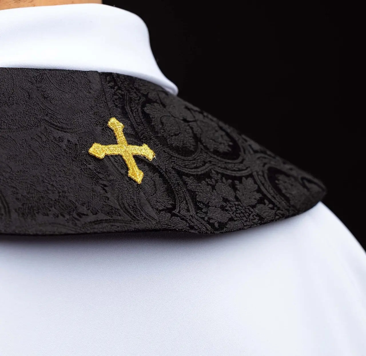 Black Jacquard Stole with Gold Cross Embroidery