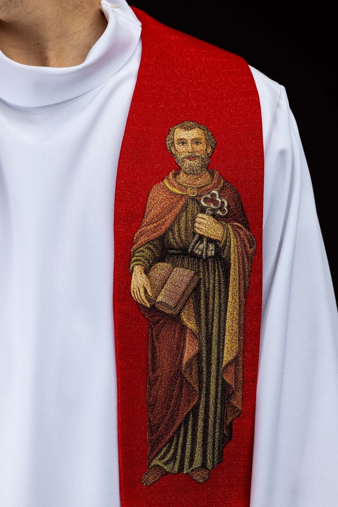 Stuła bogato haftowana z wizerunkiem Świętego Piotra i Pawła - ORNATY.PL