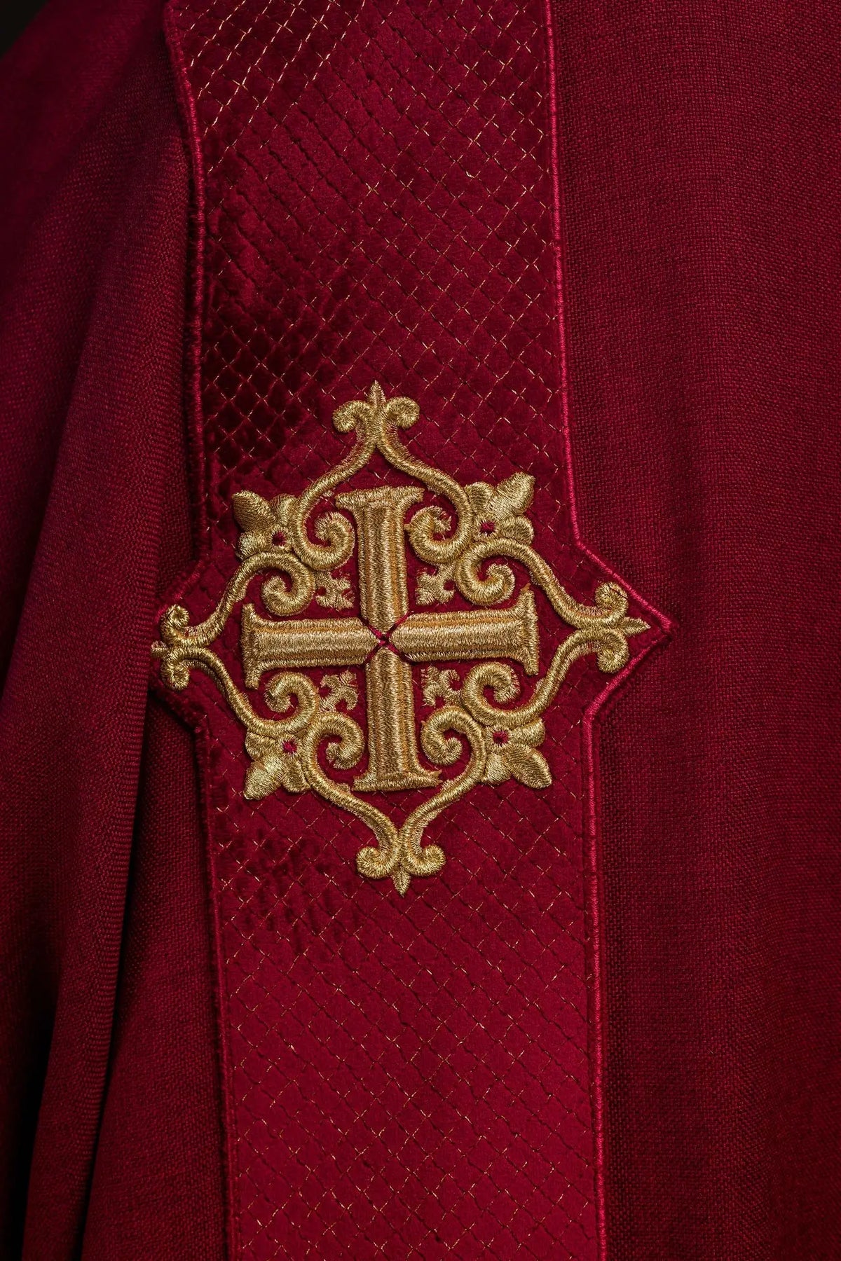 Red Dalmatic with Velvet Bands and Cross Symbols