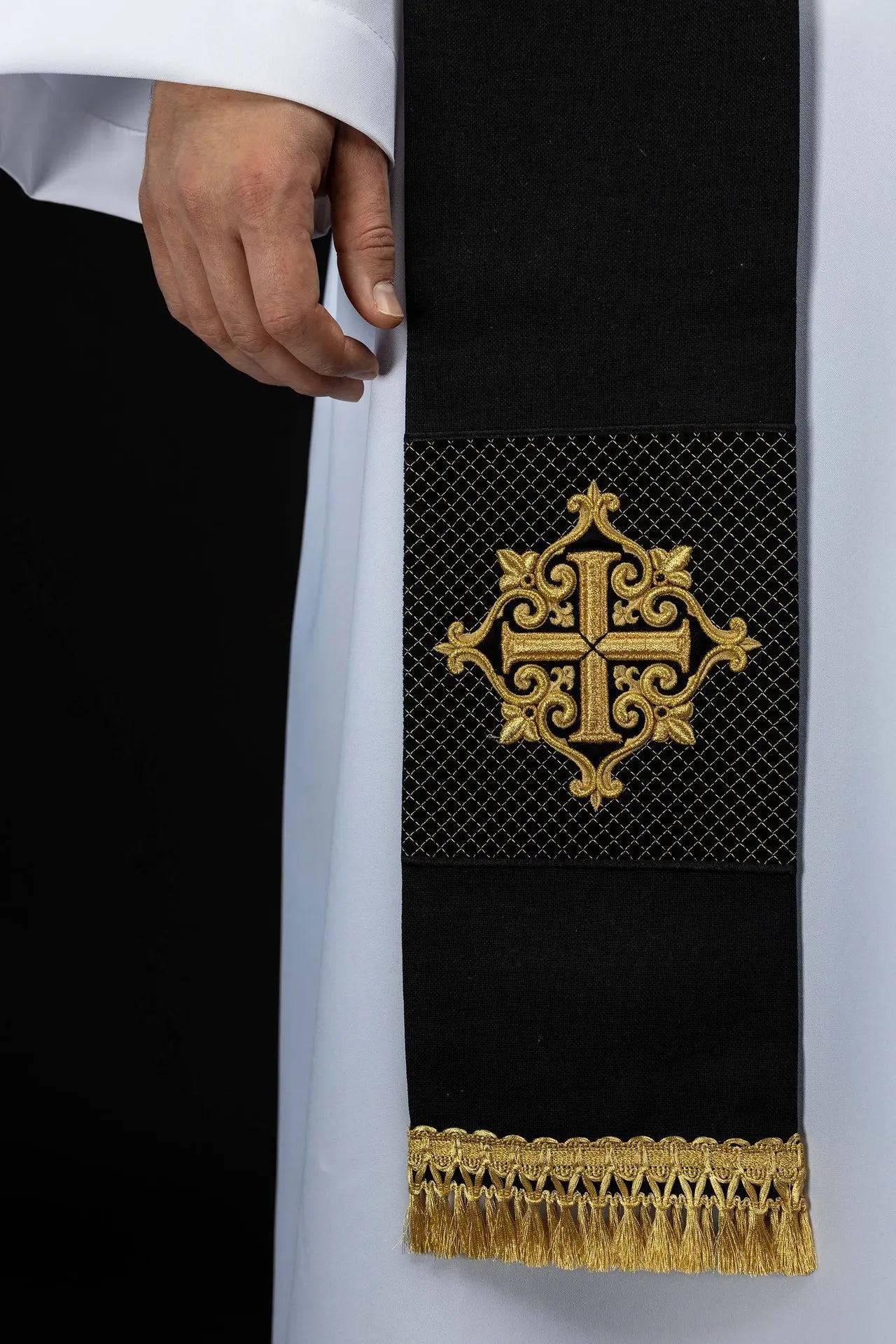 Black Velvet Stole with Gold Cross Embroidery