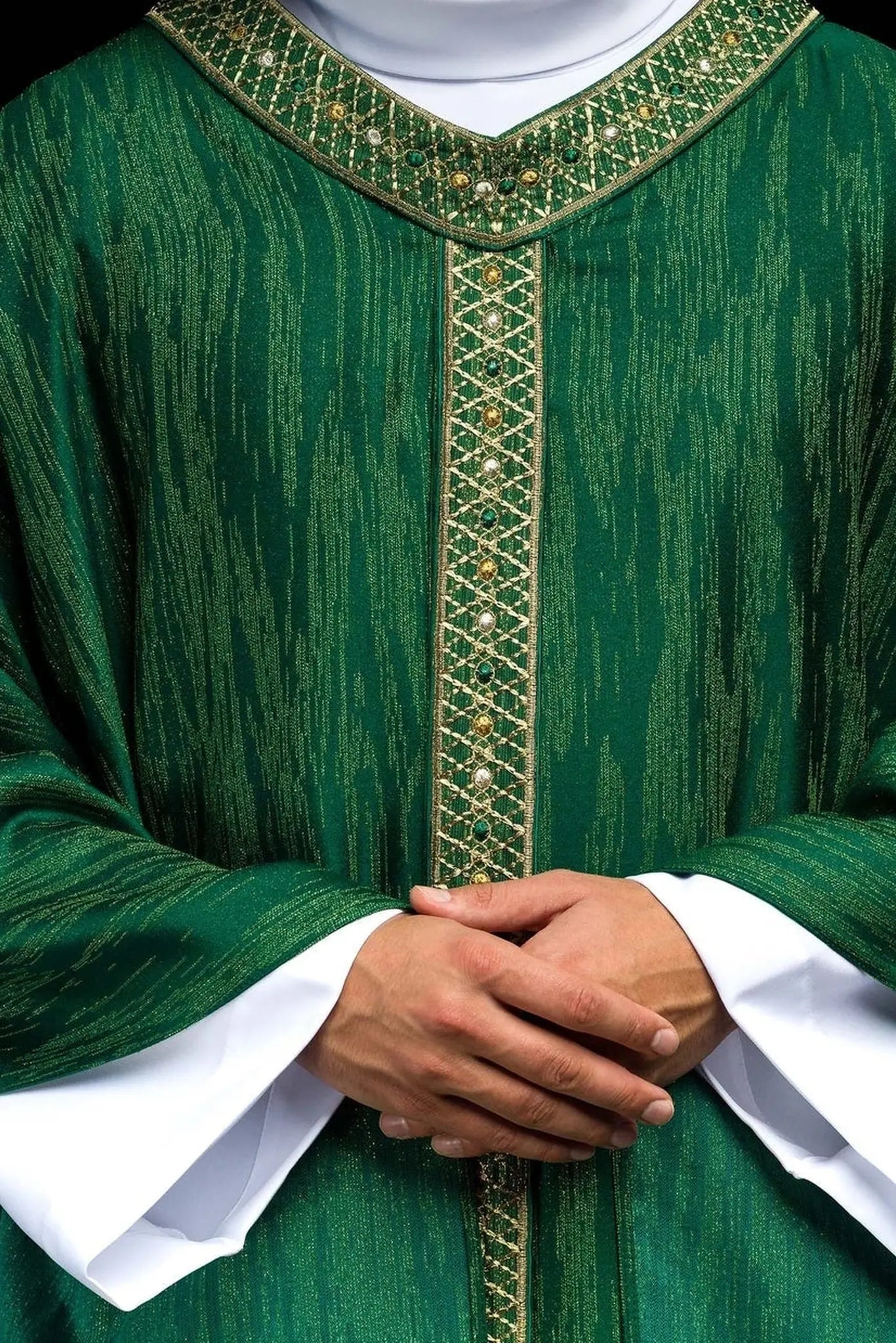 Green Chasuble with Embroidered Belt and Collar