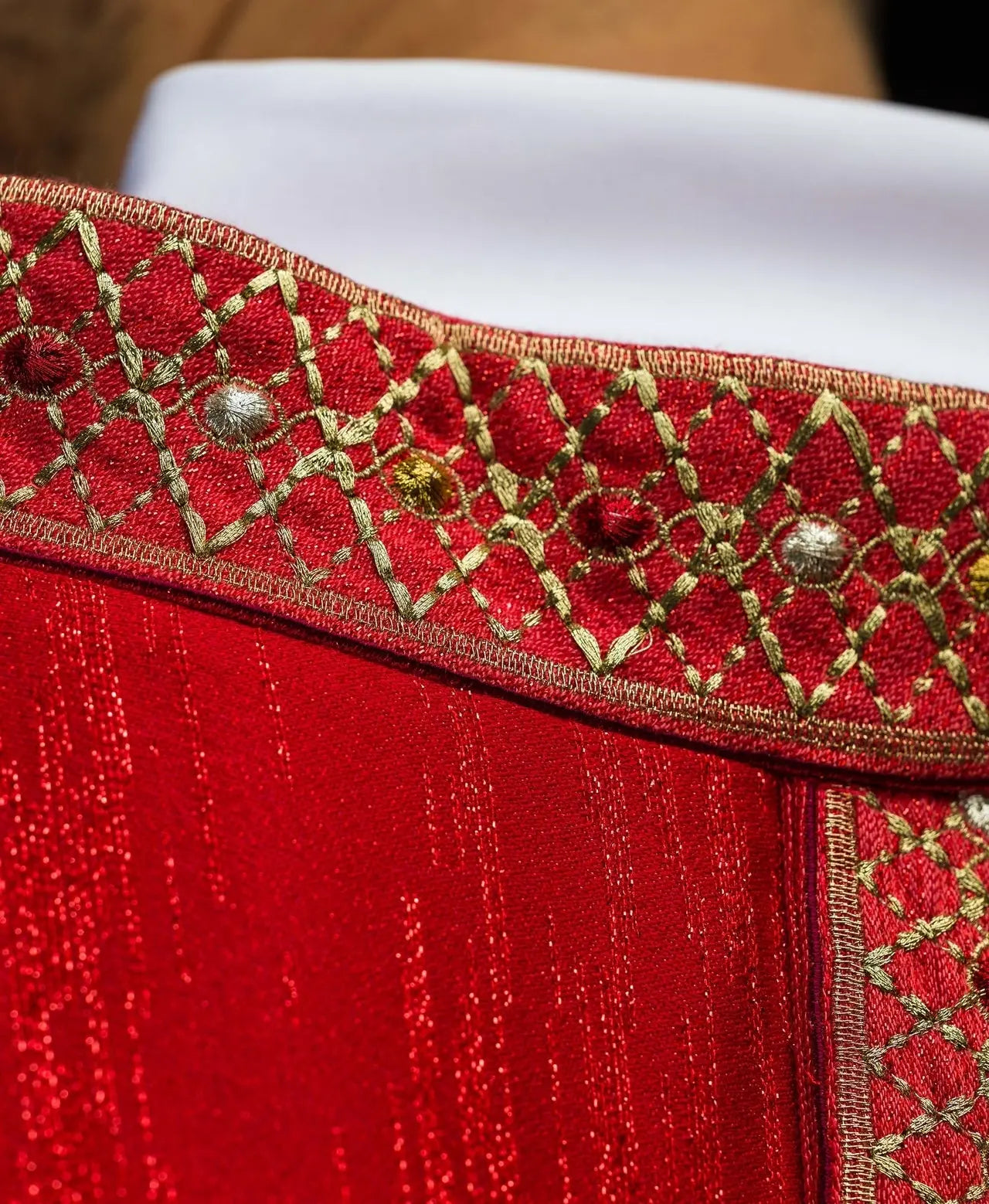 Red Chasuble with Embroidered Belt and Collar
