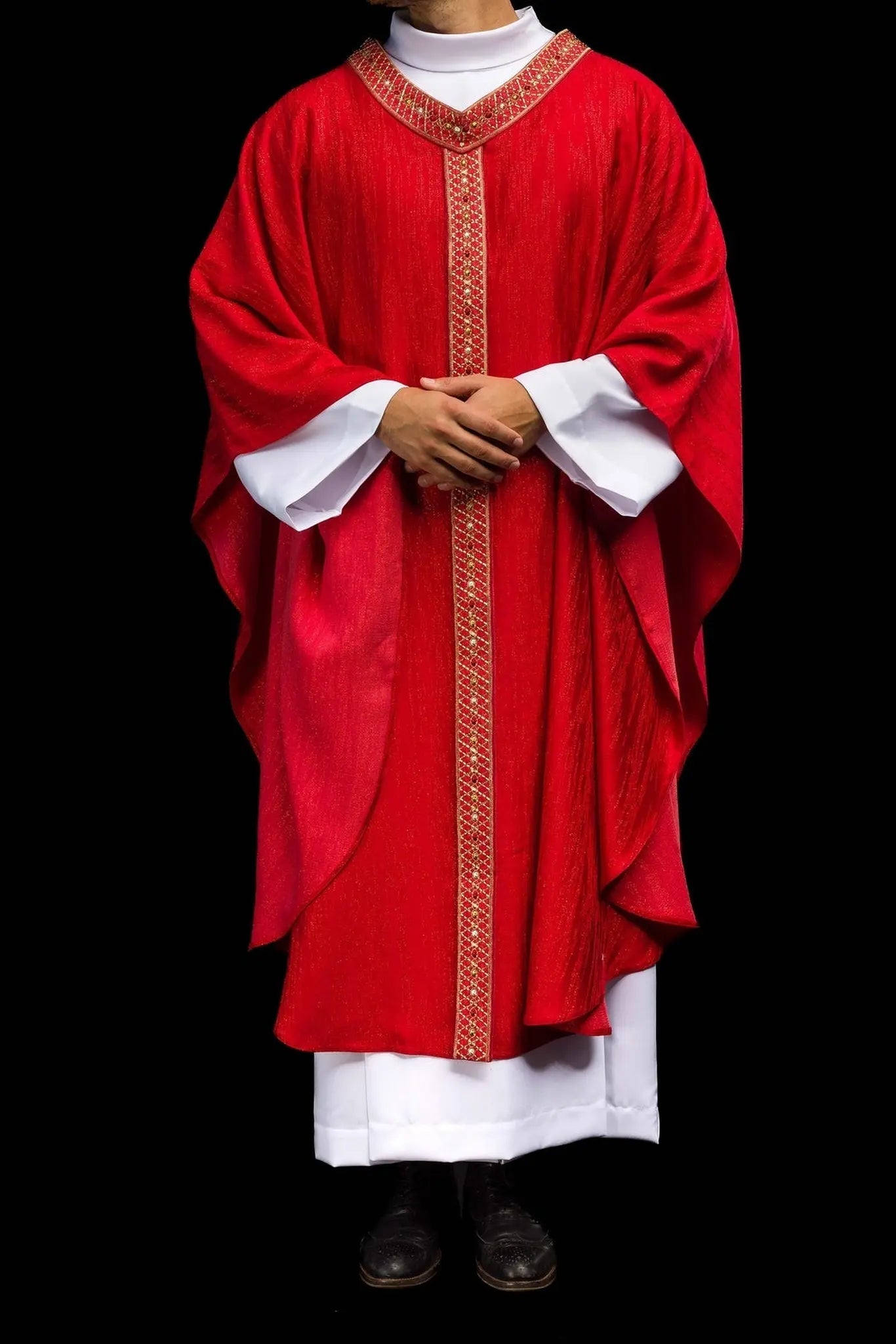 Red Chasuble with Embroidered Belt and Collar