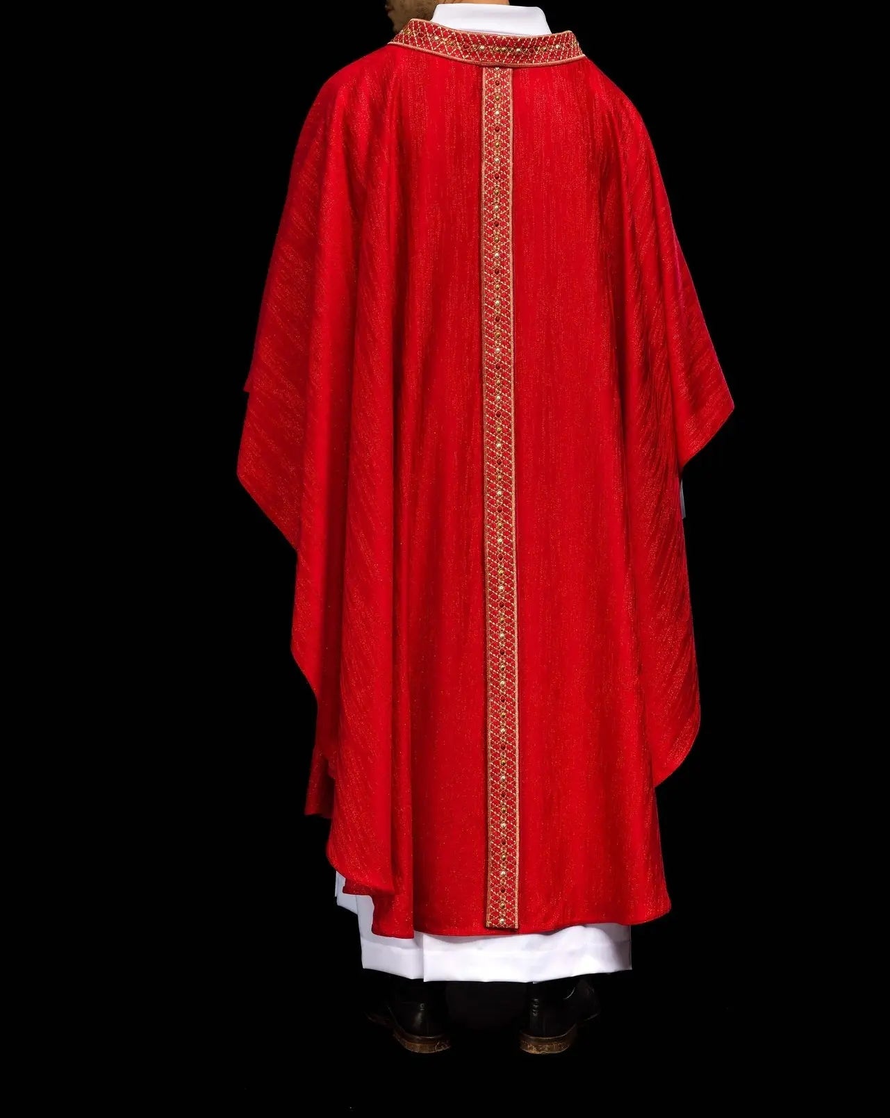 Red Chasuble with Embroidered Belt and Collar
