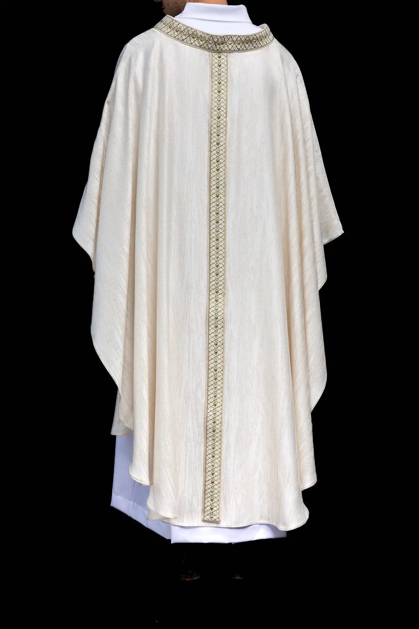 White Chasuble with Embroidered Belt and Collar