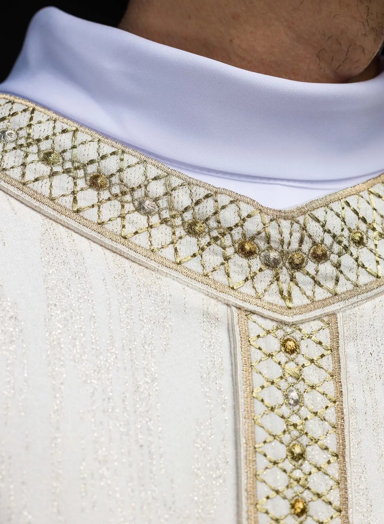 White Chasuble with Embroidered Belt and Collar
