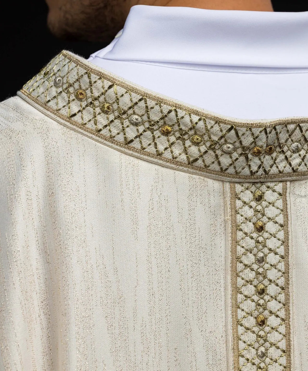 White Chasuble with Embroidered Belt and Collar