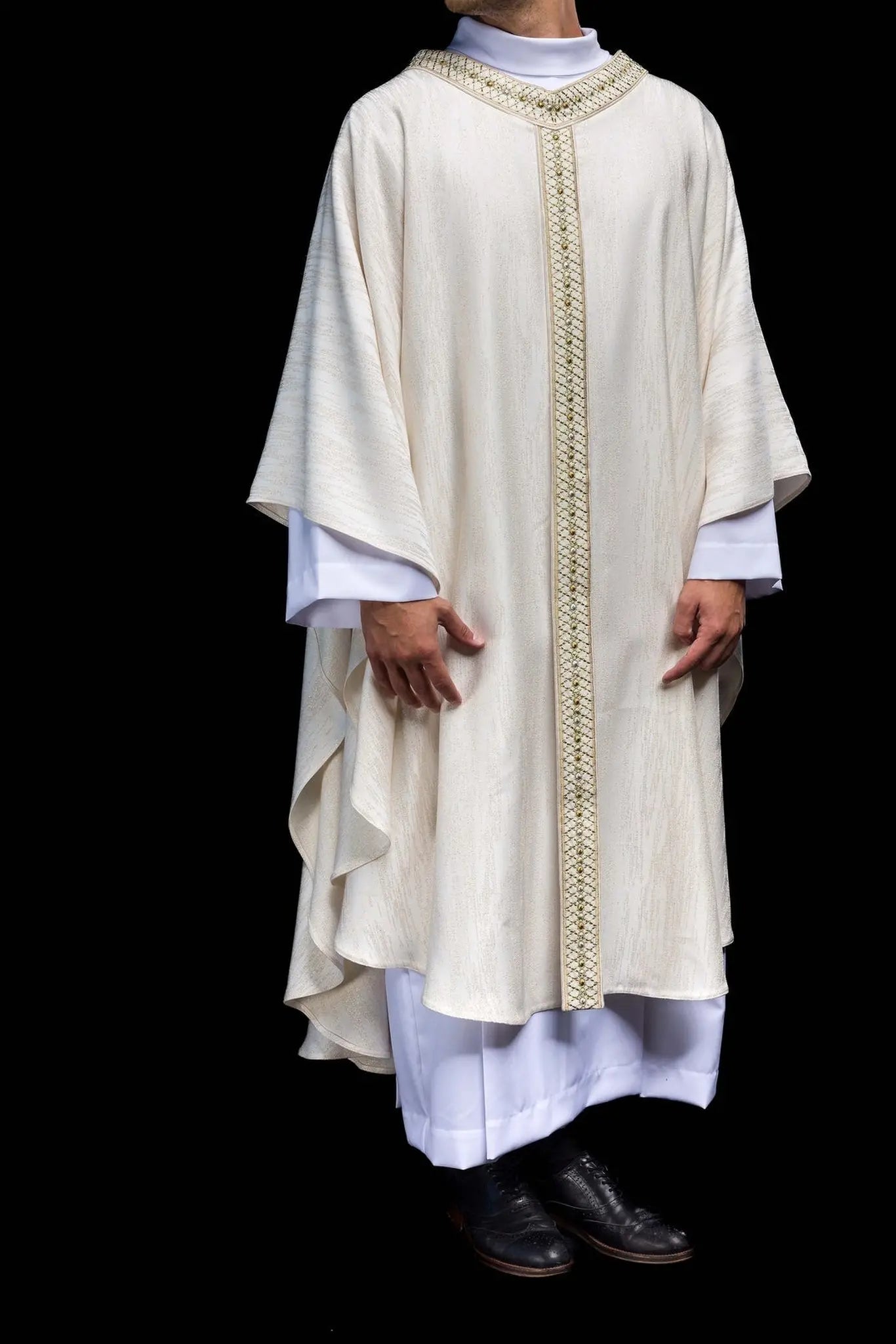 White Chasuble with Embroidered Belt and Collar