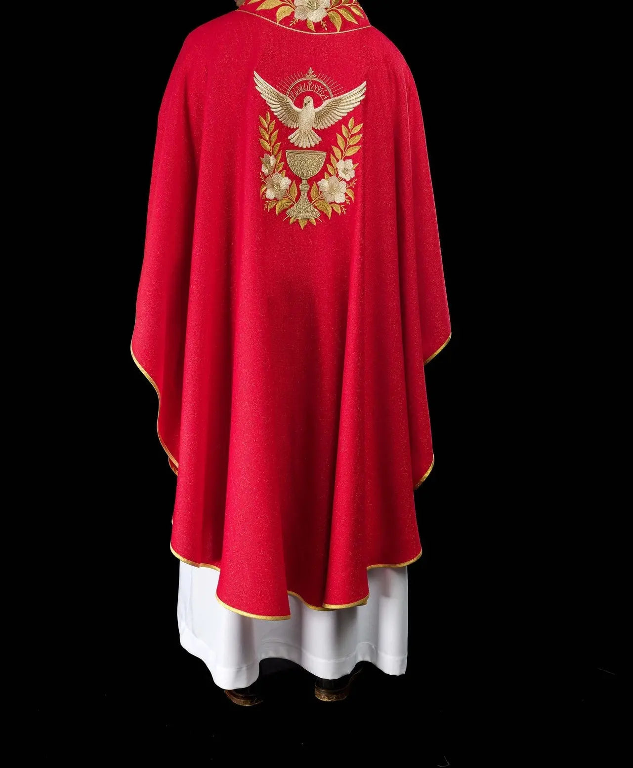 Red Chasuble with Embroidered Collar and Holy Spirit Symbol