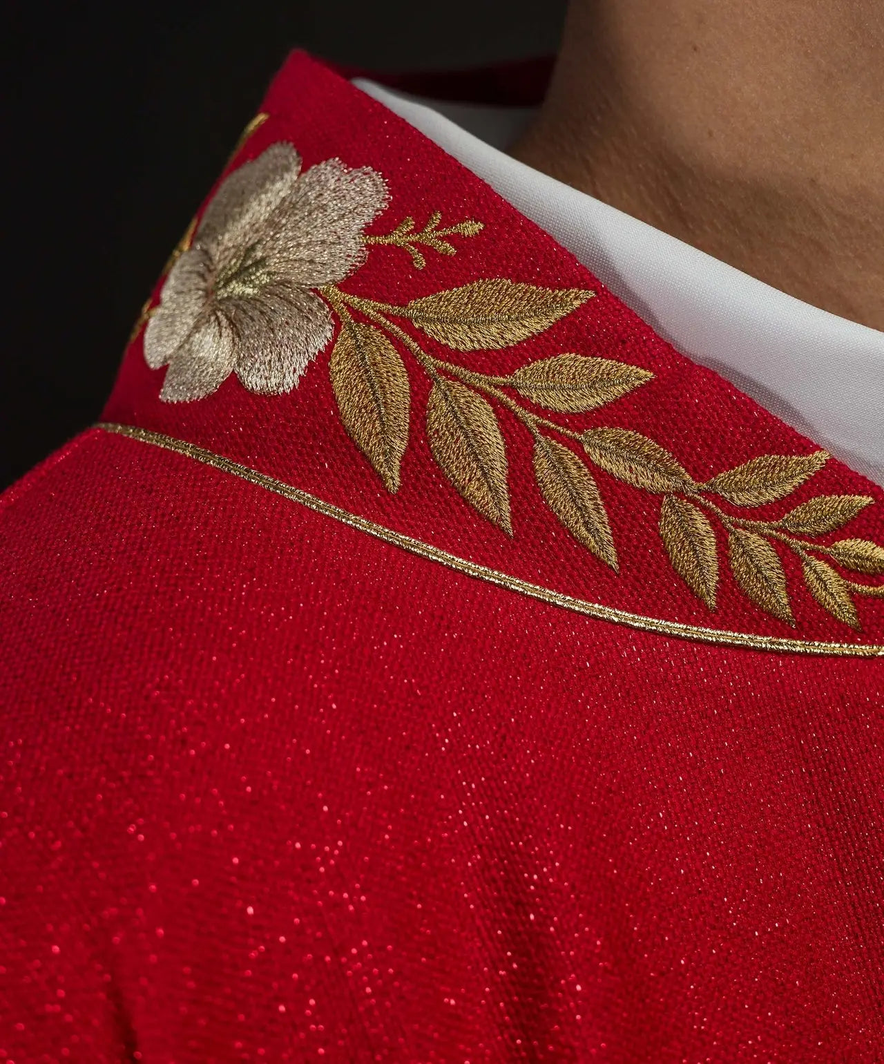 Red Chasuble with Embroidered Collar and Holy Spirit Symbol