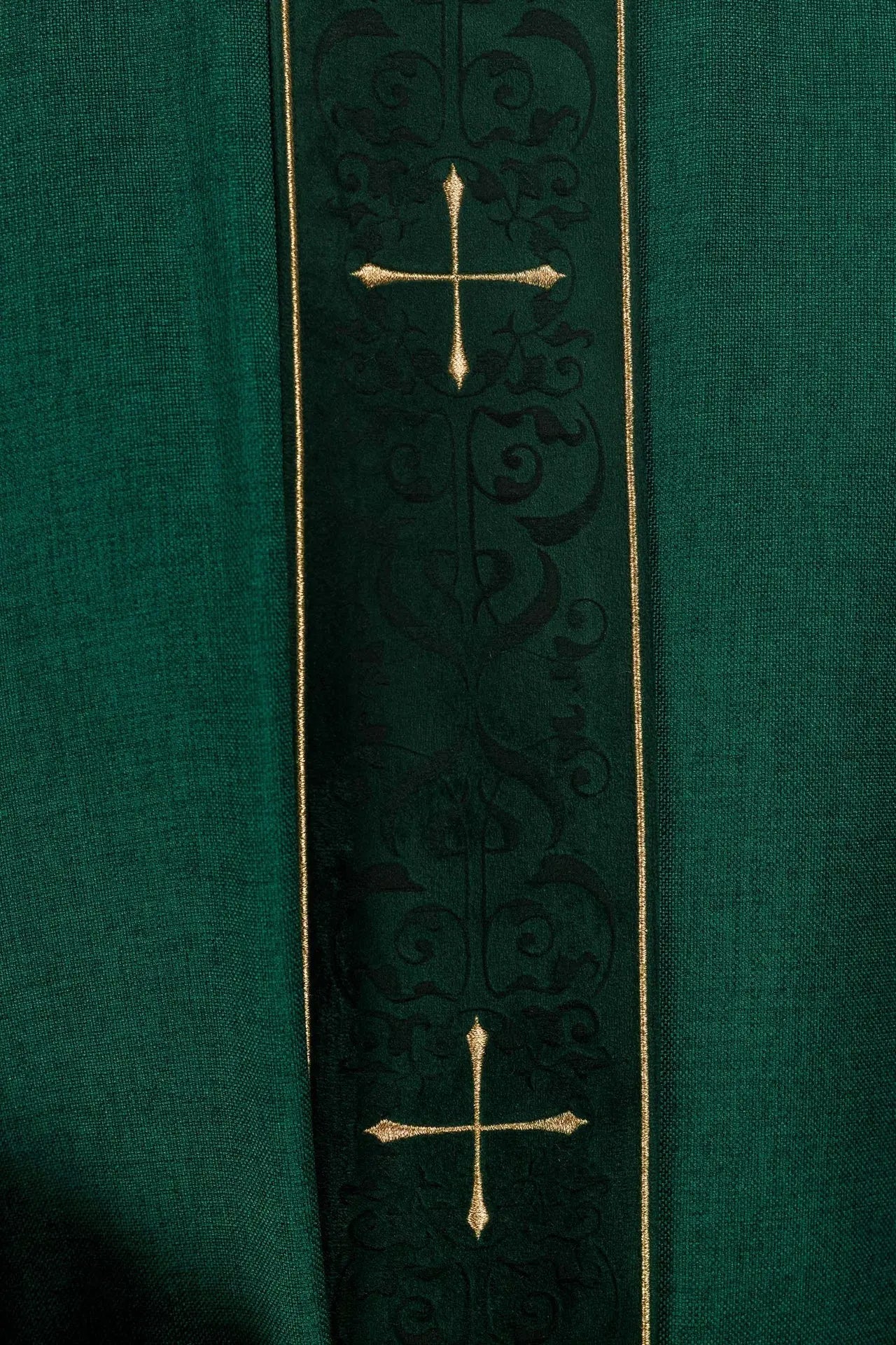 Green Chasuble with Embroidered Band and Cross-Embroidered Collar