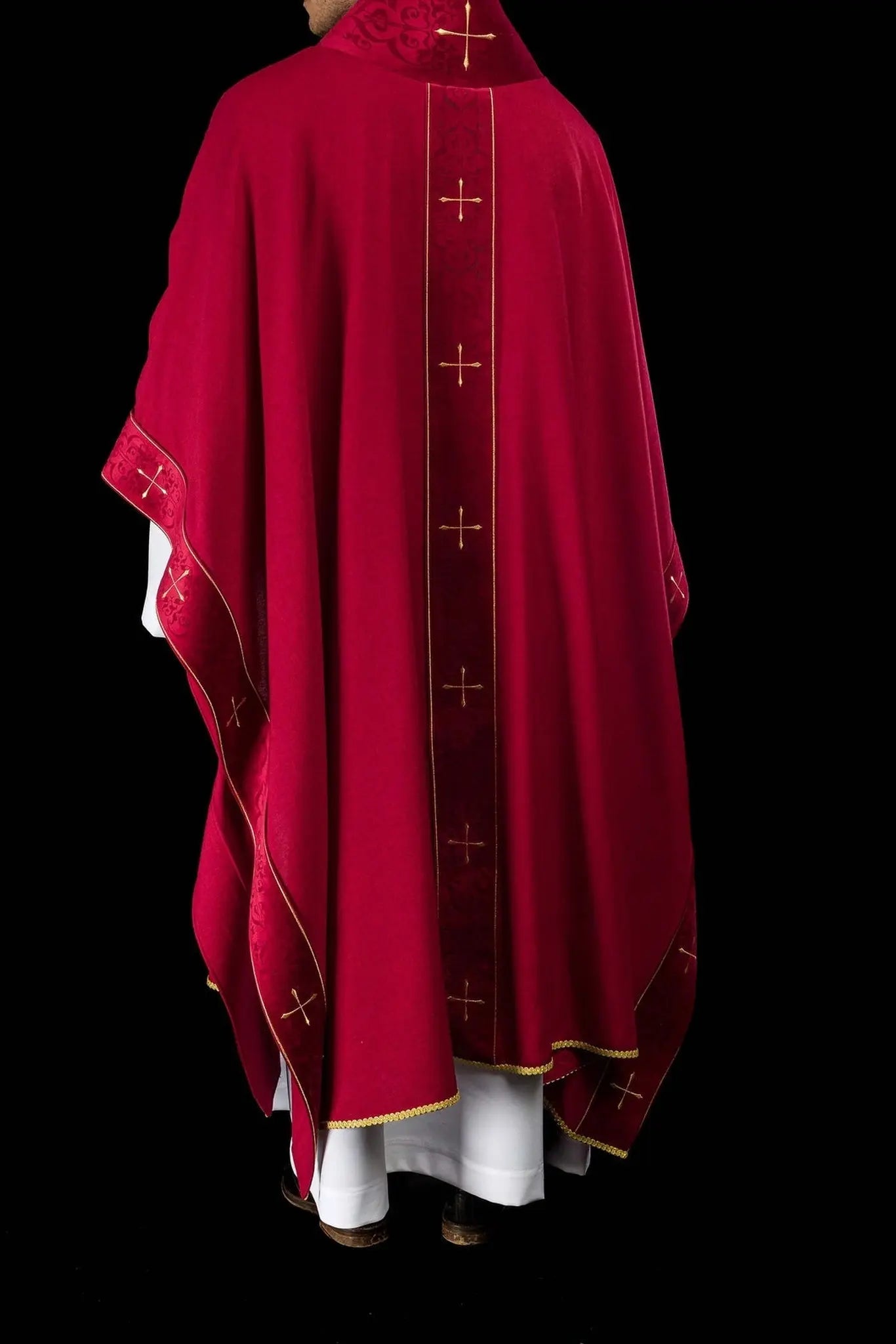 Red Chasuble with Embroidered Band and Cross-Embroidered Collar