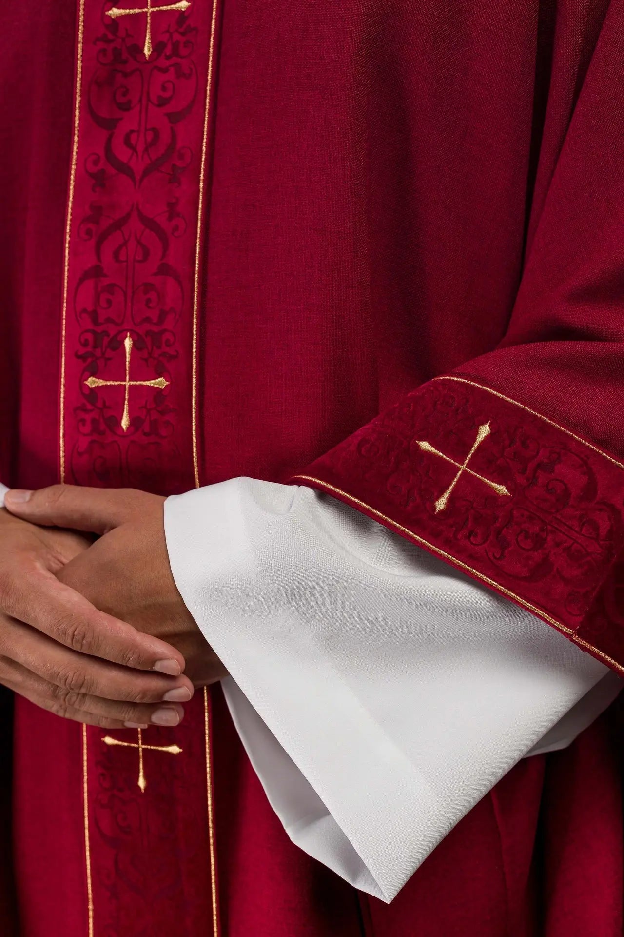 Red Chasuble with Embroidered Band and Cross-Embroidered Collar