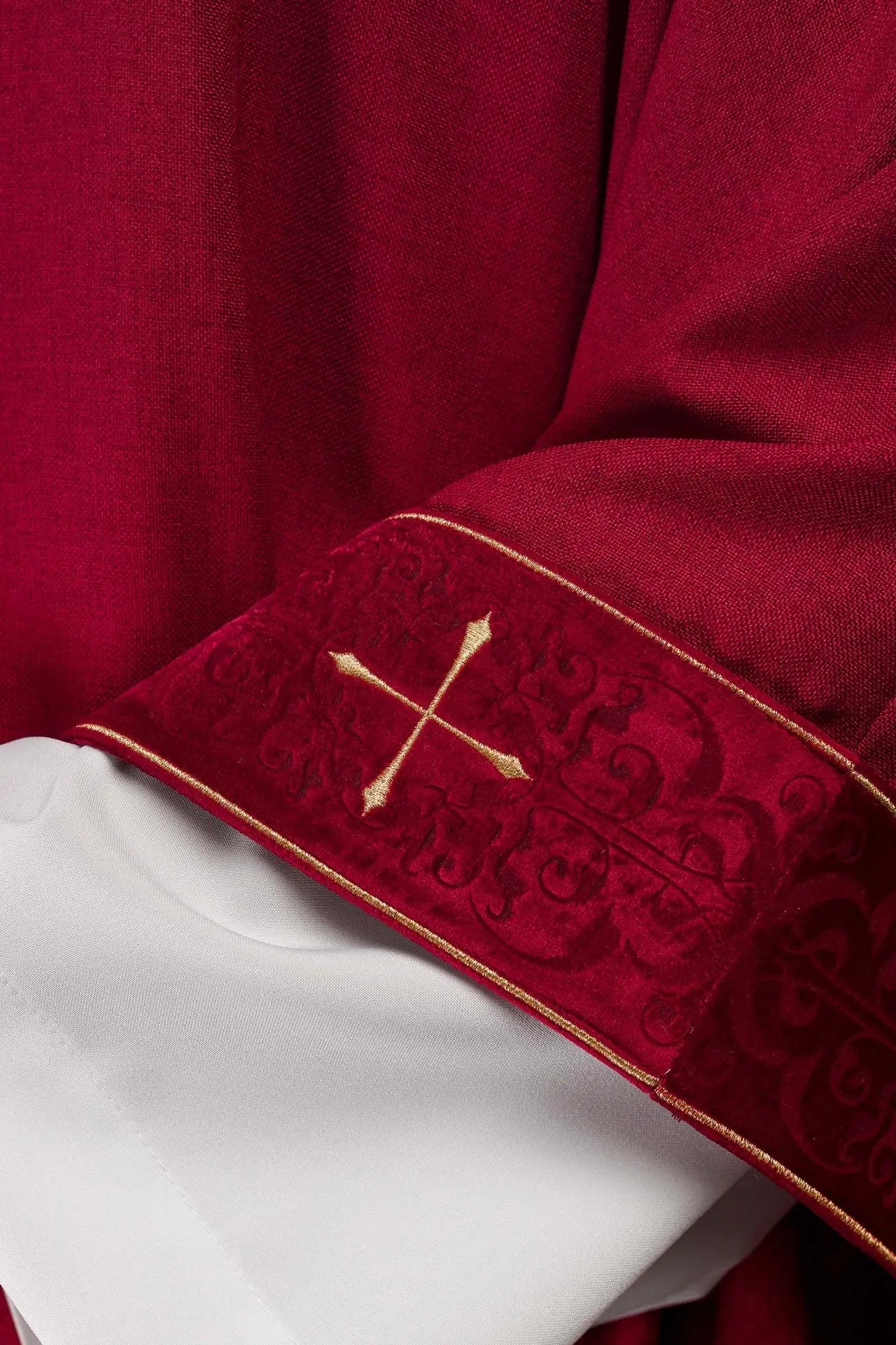Red Chasuble with Embroidered Band and Cross-Embroidered Collar