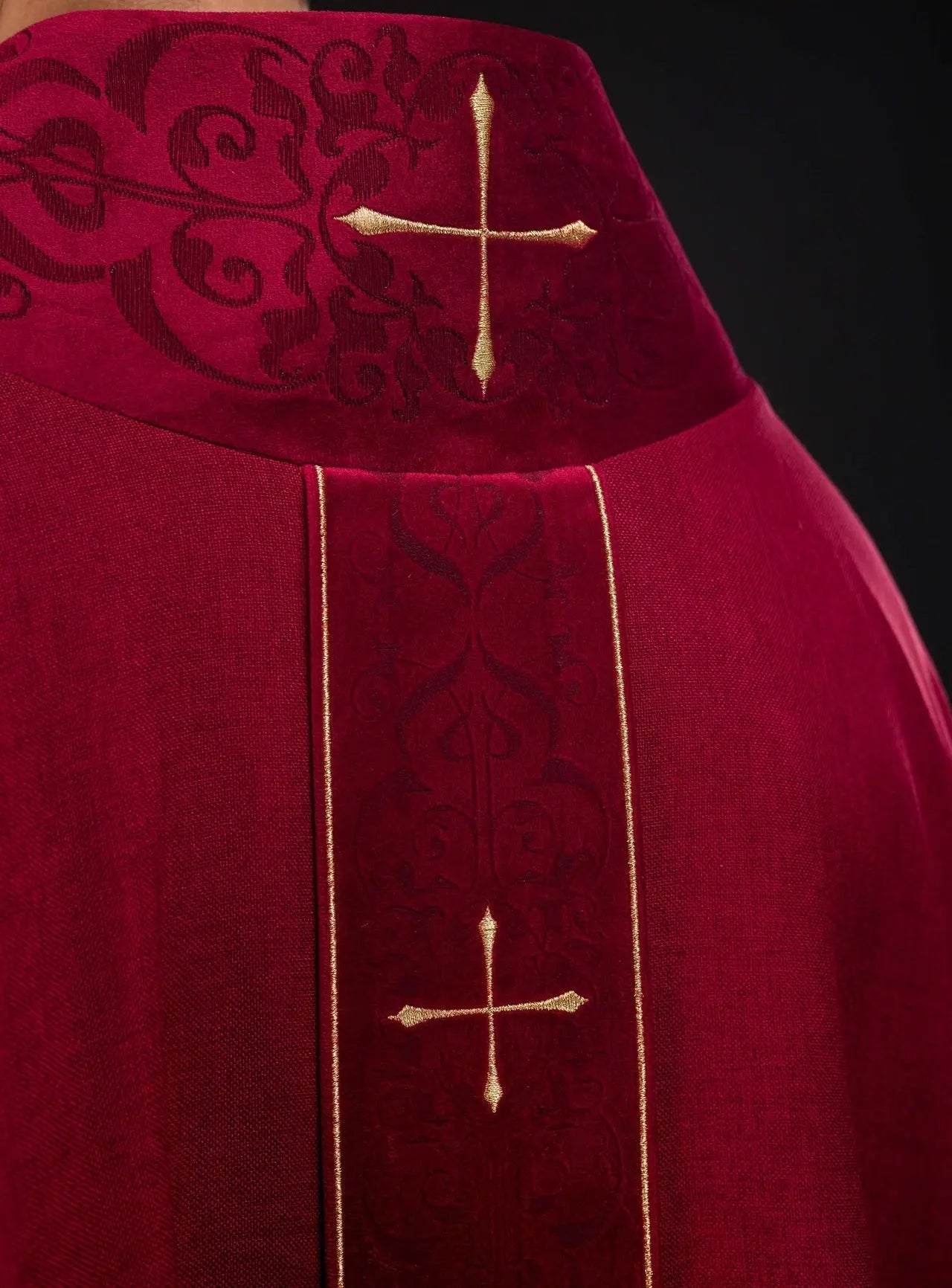 Red Chasuble with Embroidered Band and Cross-Embroidered Collar