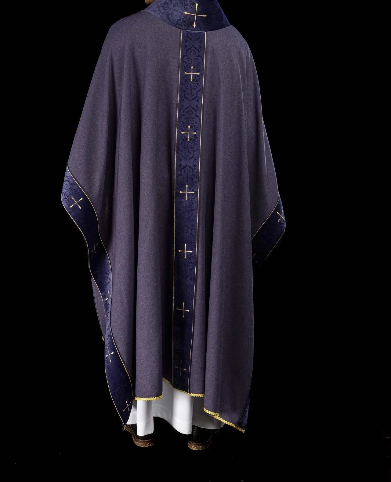 Purple Chasuble with Embroidered Band and Cross-Embroidered Collar