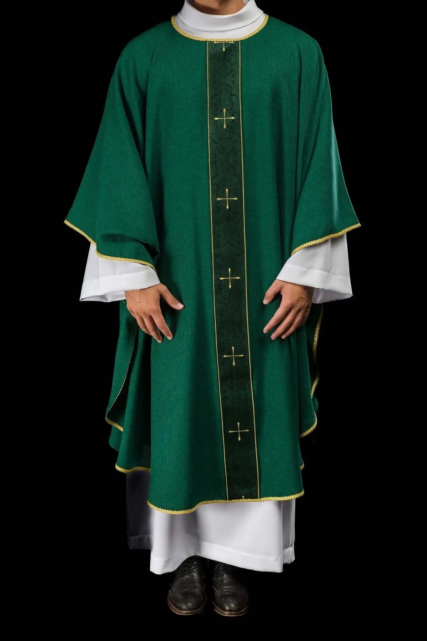 Green Chasuble with Embroidered Band and Cross Motif