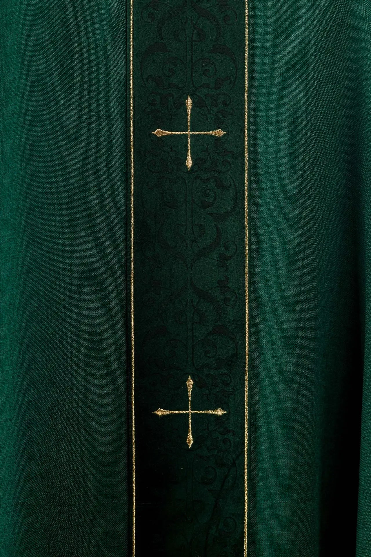 Green Chasuble with Embroidered Band and Cross Motif