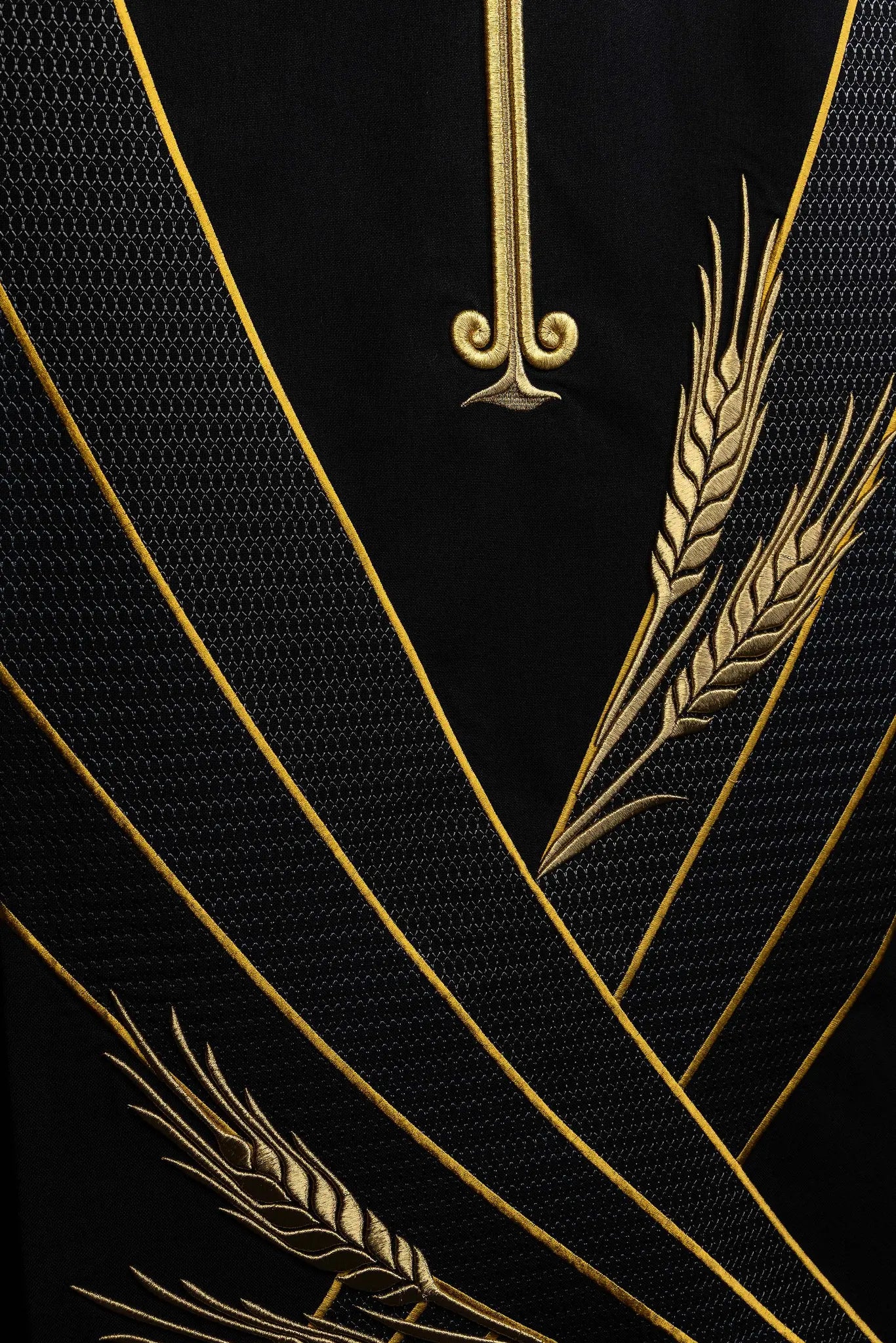 Black lectern cover with gold Chi-Rho and wheat sheaf embroidery