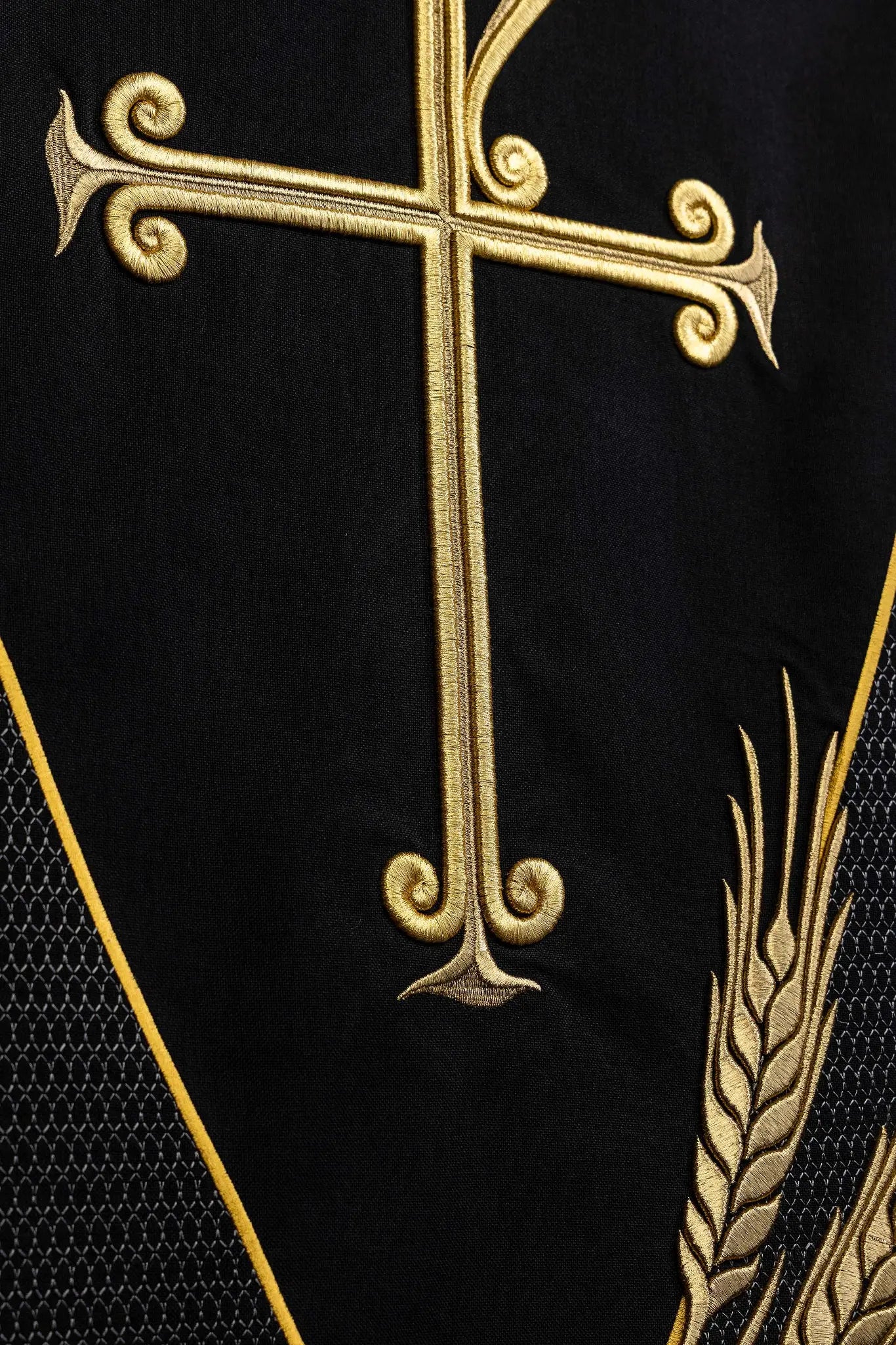 Black lectern cover with gold Chi-Rho and wheat sheaf embroidery