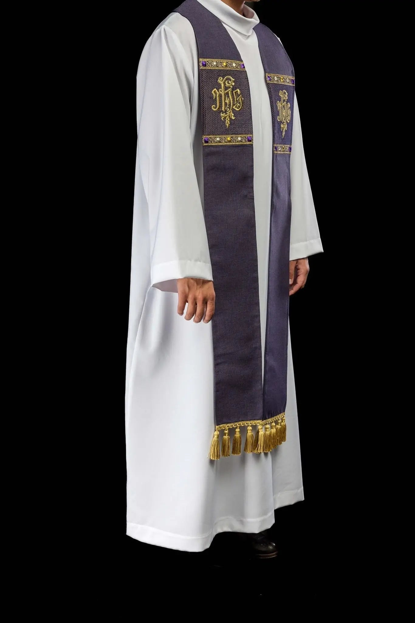 Purple Embroidered Stole with IHS Motif