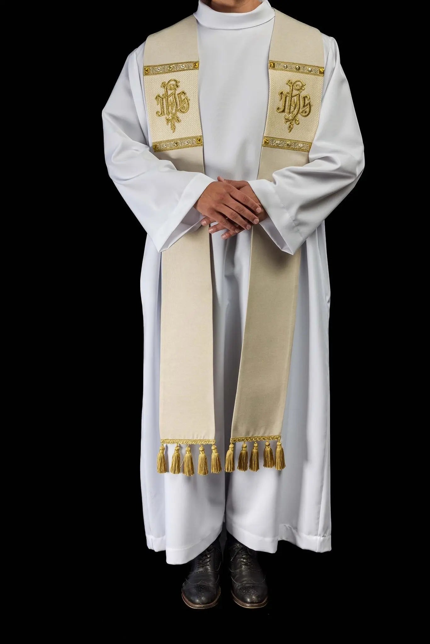 Ecru Embroidered Stole with IHS Motif