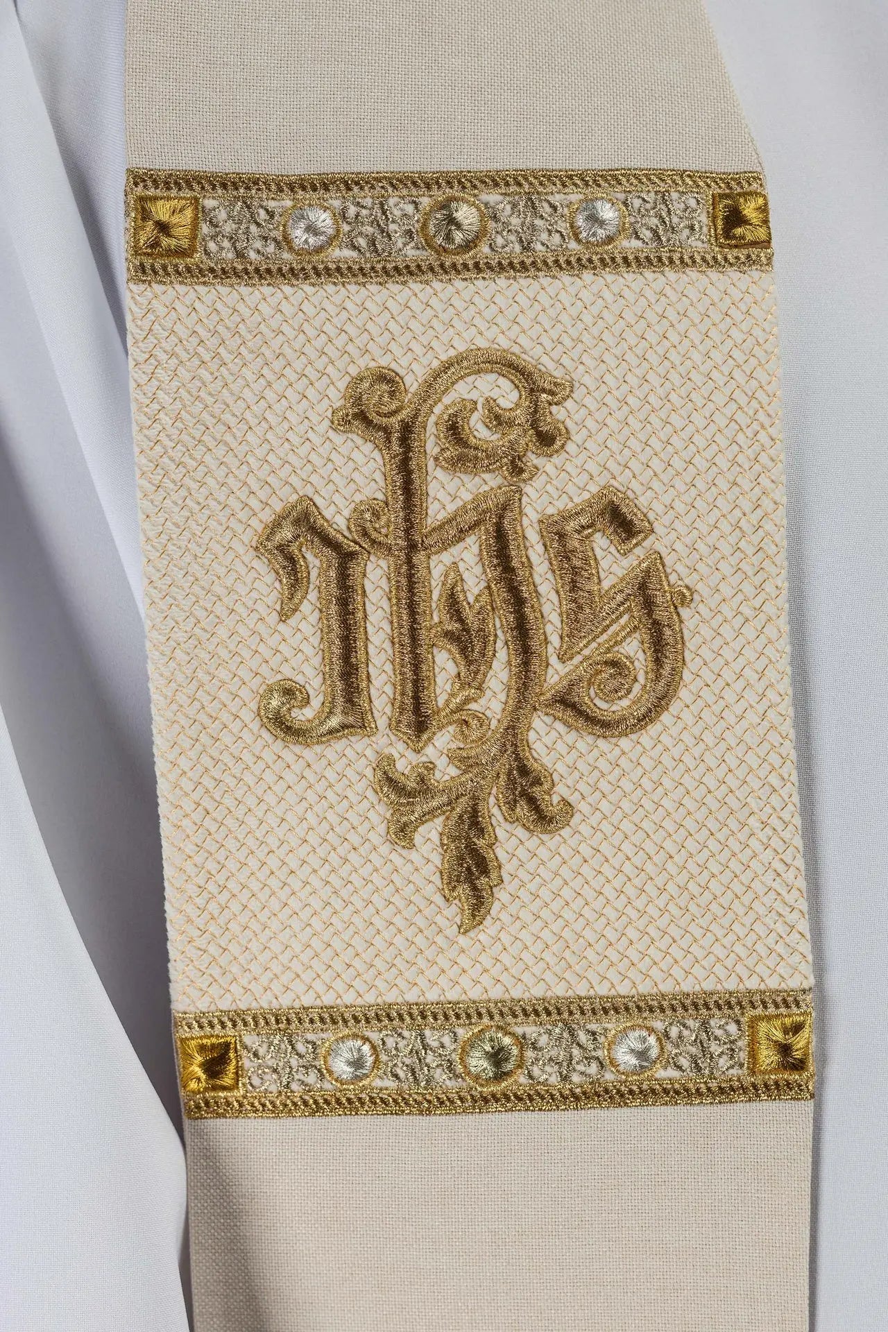 Ecru Embroidered Stole with IHS Motif
