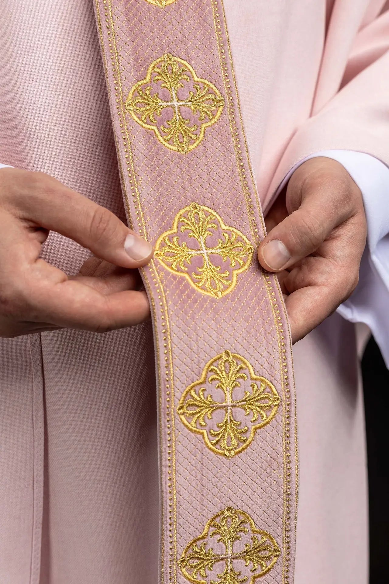 Pink Chasuble with Embroidered Cross Orphrey and Collar