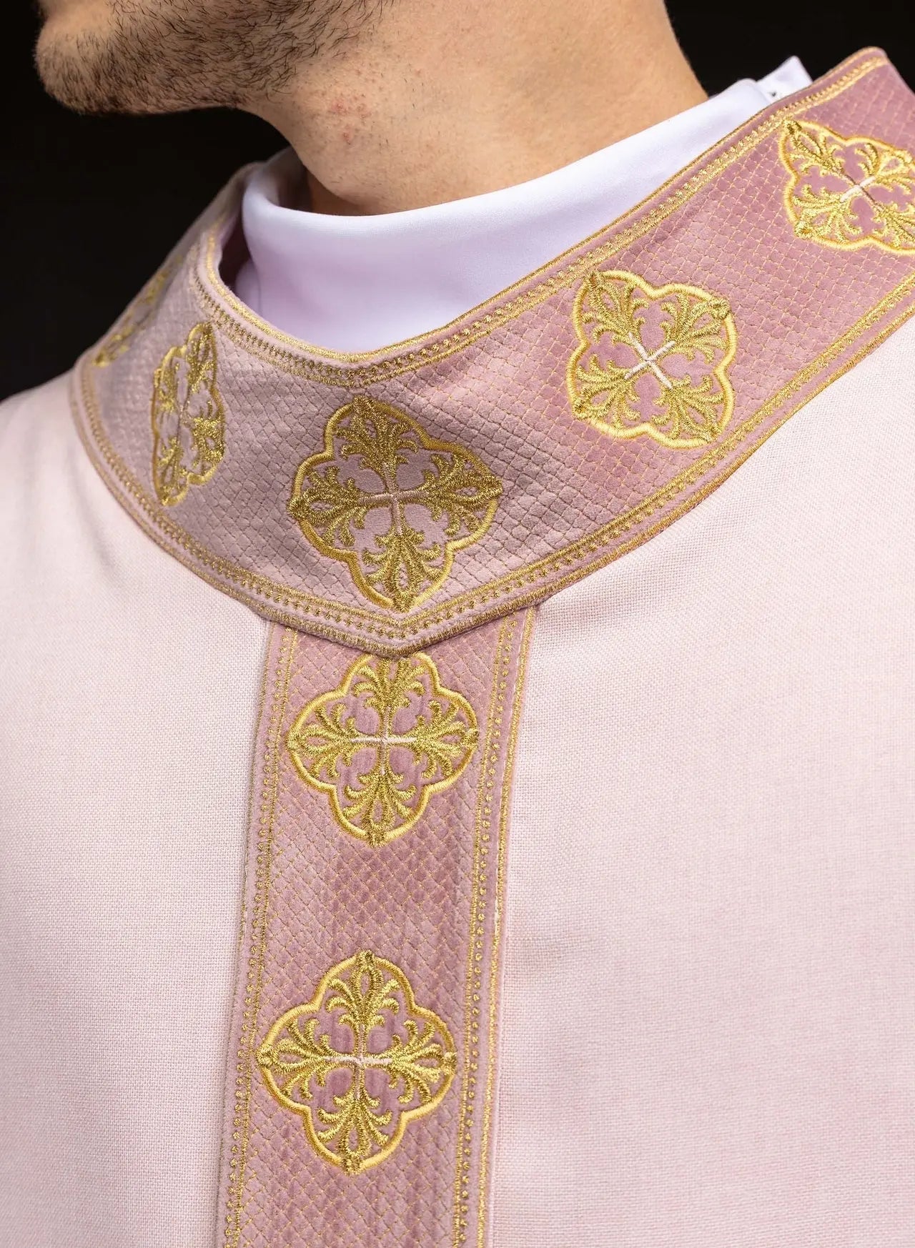 Pink Chasuble with Embroidered Cross Orphrey and Collar