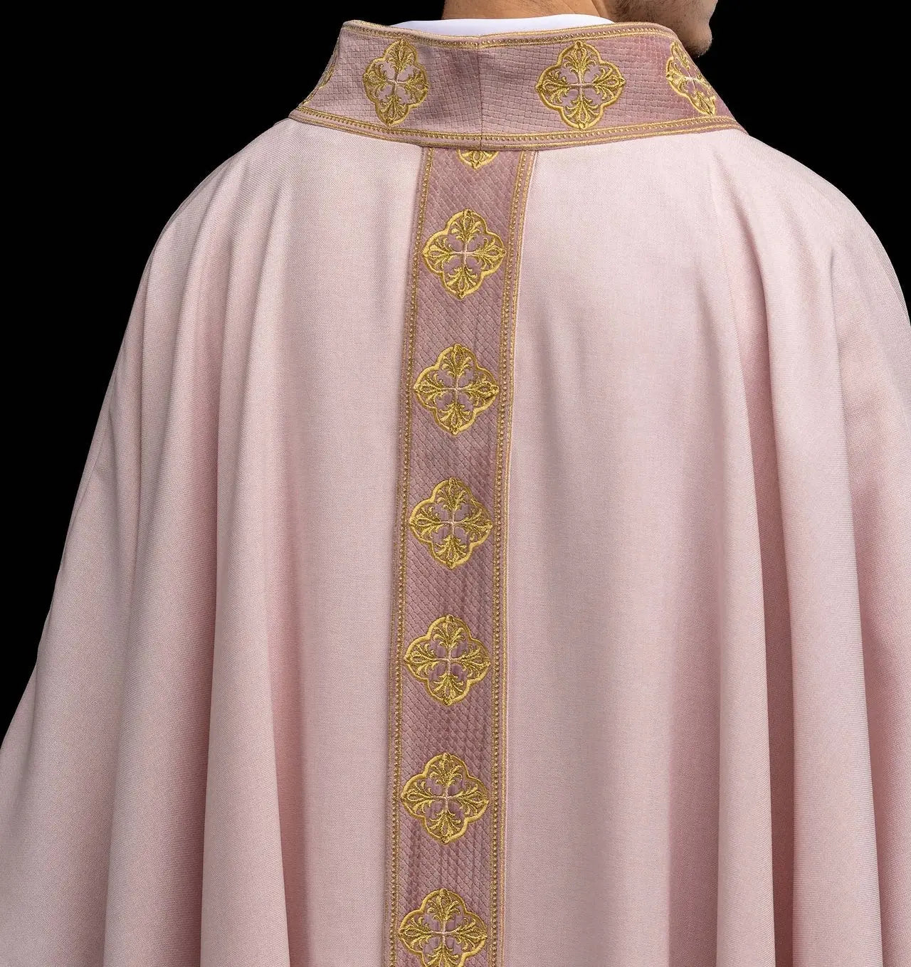Pink Chasuble with Embroidered Cross Orphrey and Collar