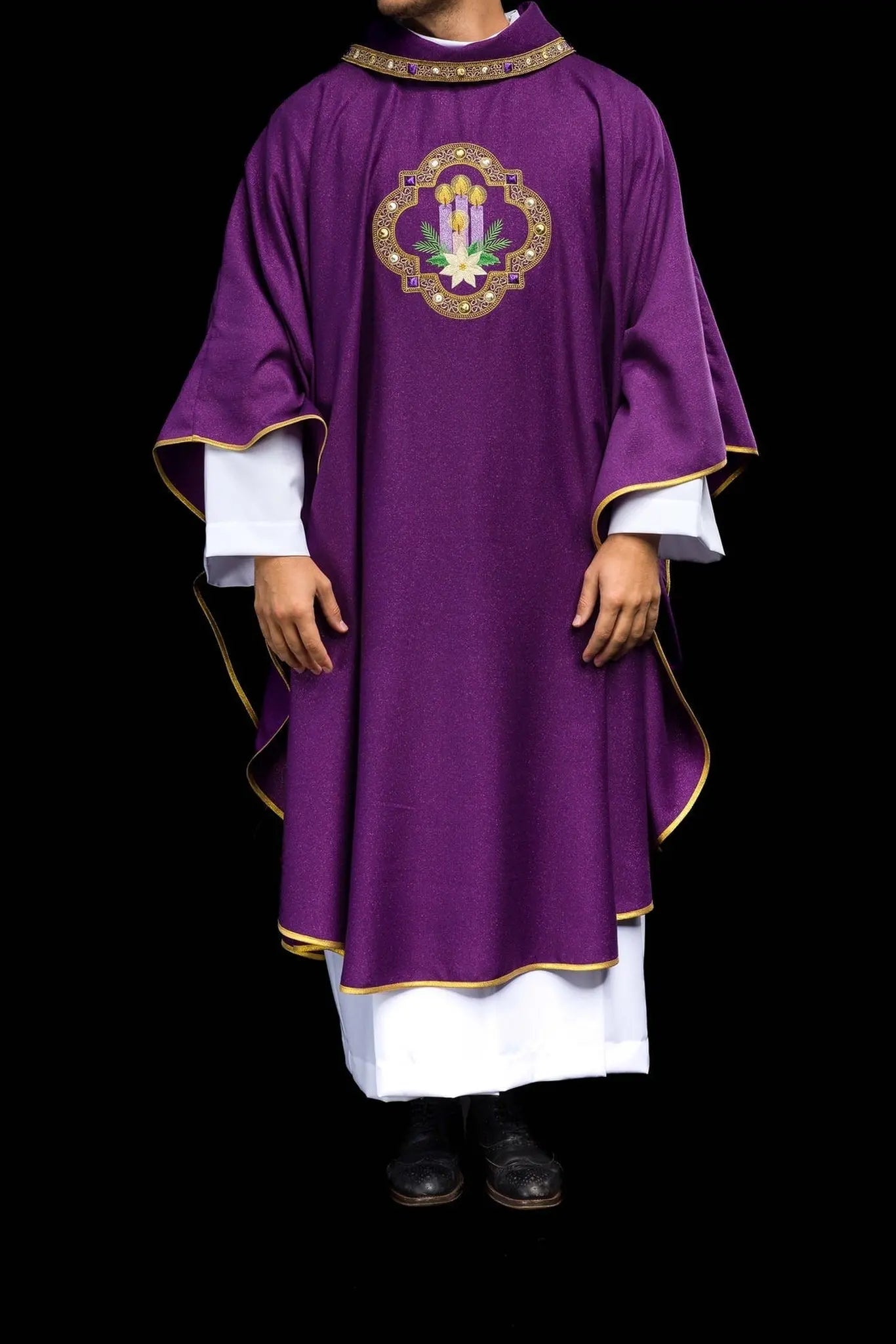 Embroidered Advent Chasuble Made from Shimmering Fabric