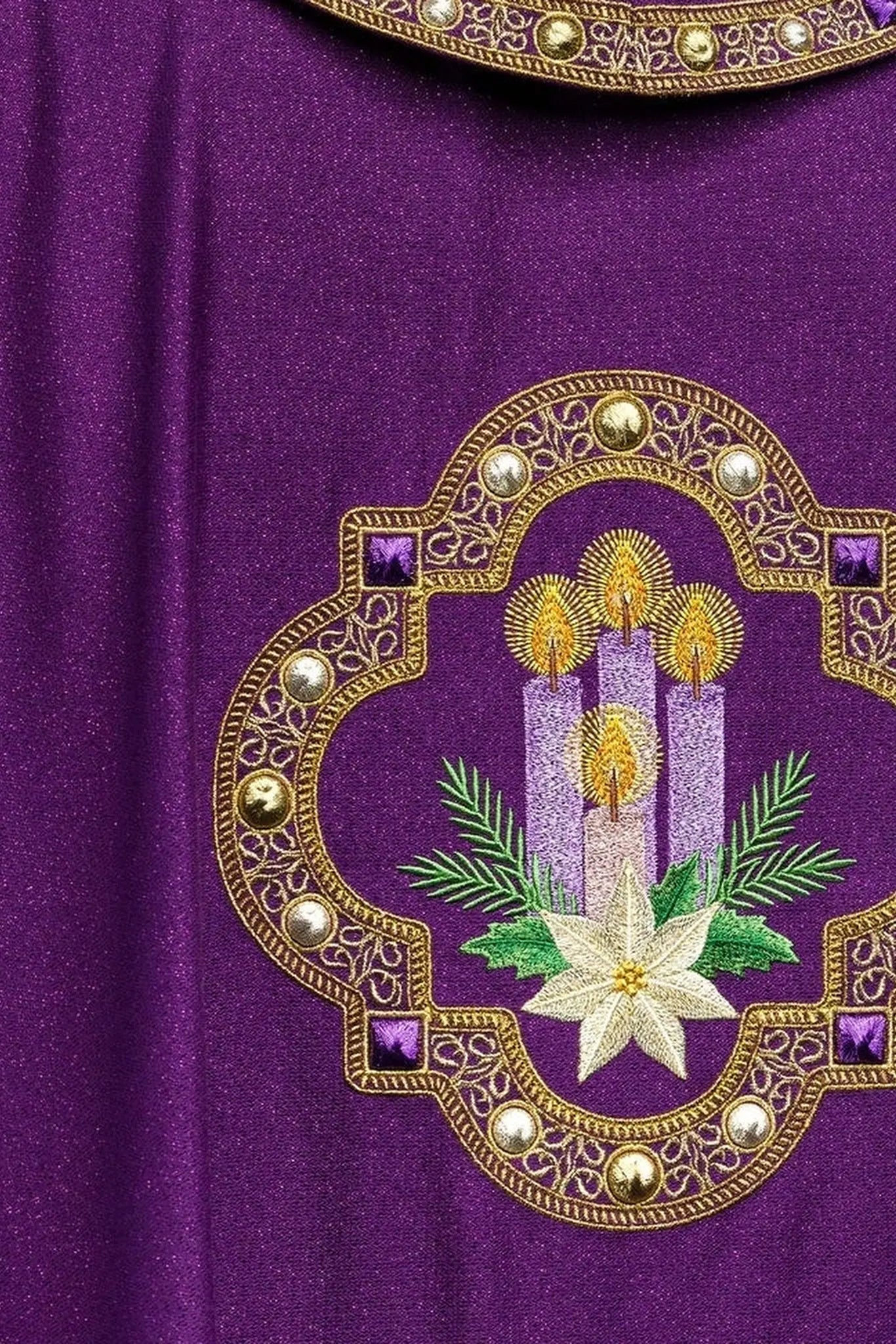 Embroidered Advent Chasuble Made from Shimmering Fabric