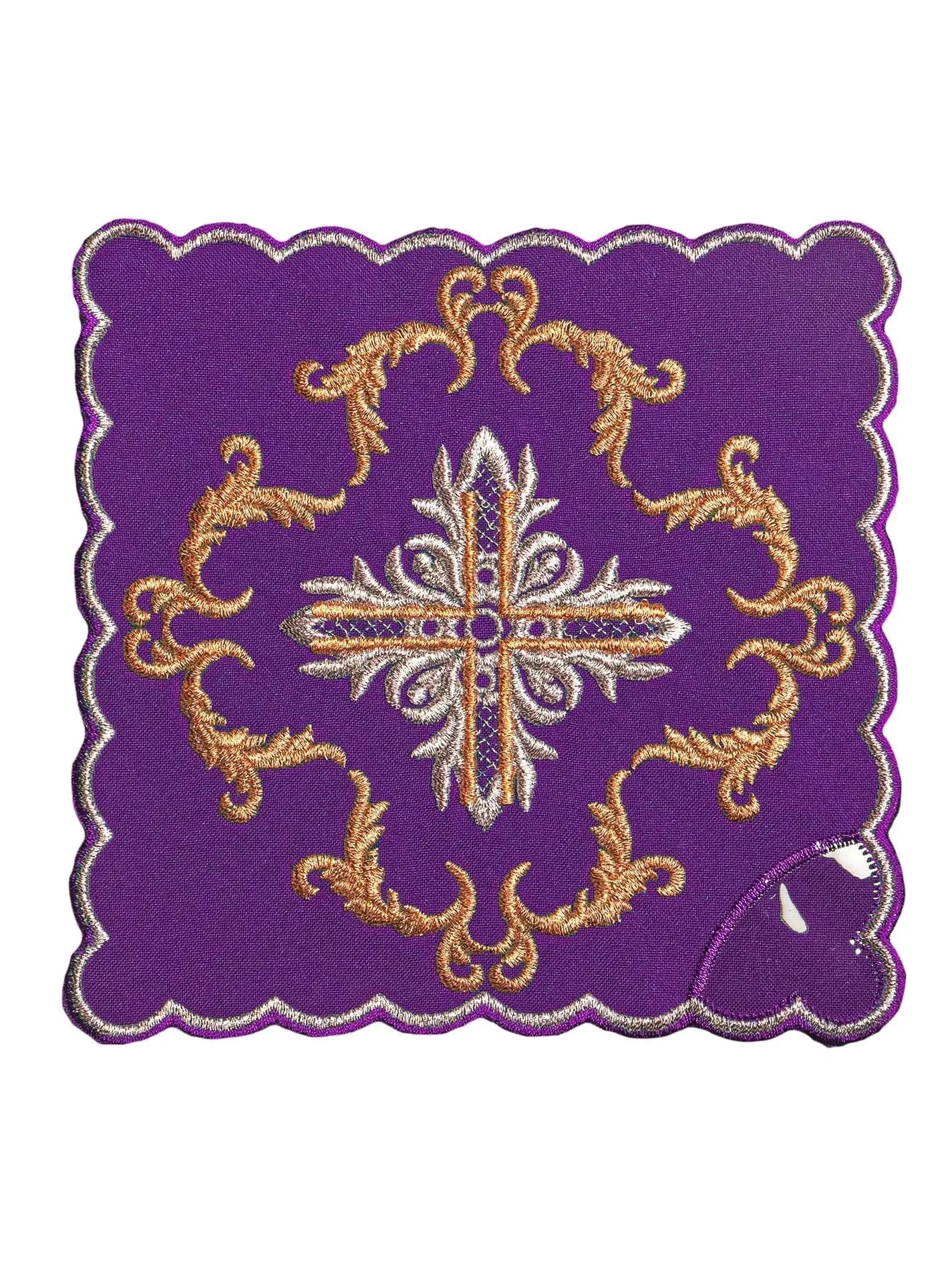 Purple embroidered chalice linen with cross motif