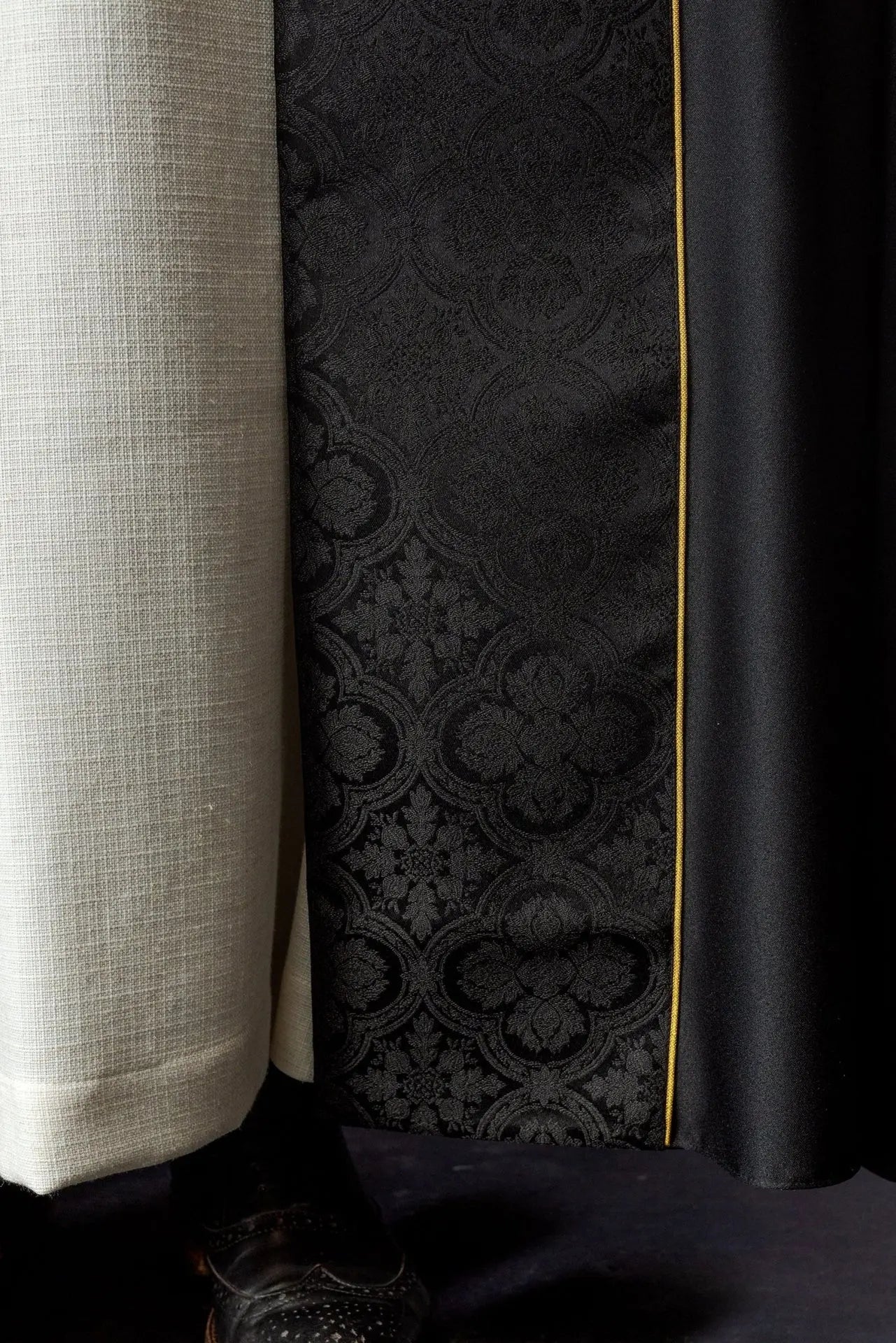 Black Liturgical Cope with Gold Cross Embroidery on Jacquard Fabric