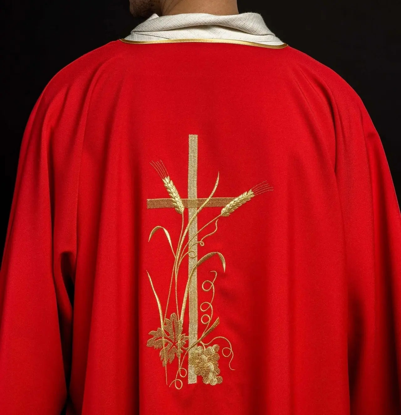 Red Dalmatic with Golden Pax Cross Embroidery