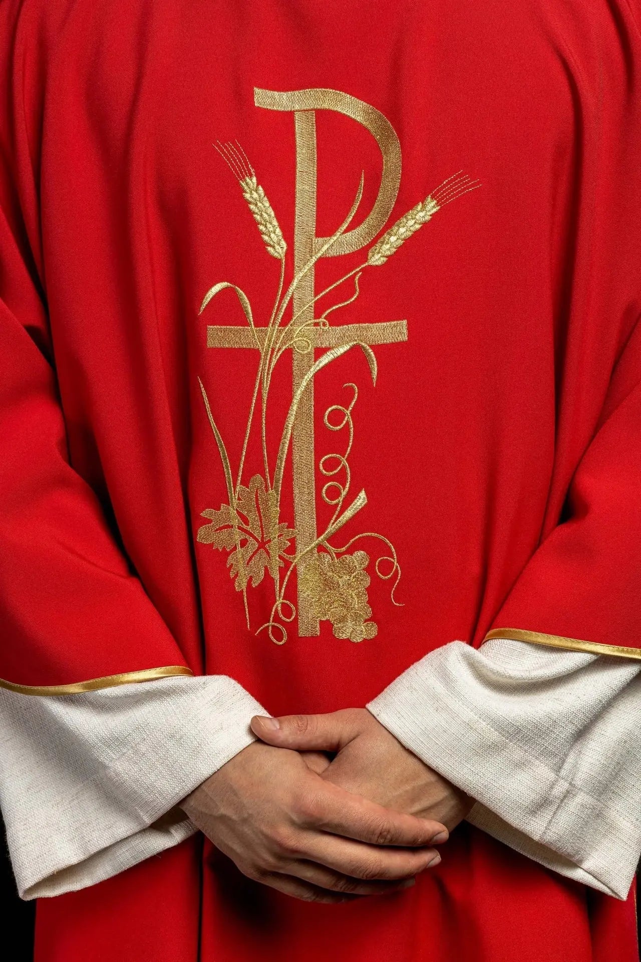 Red Dalmatic with Golden Pax Cross Embroidery