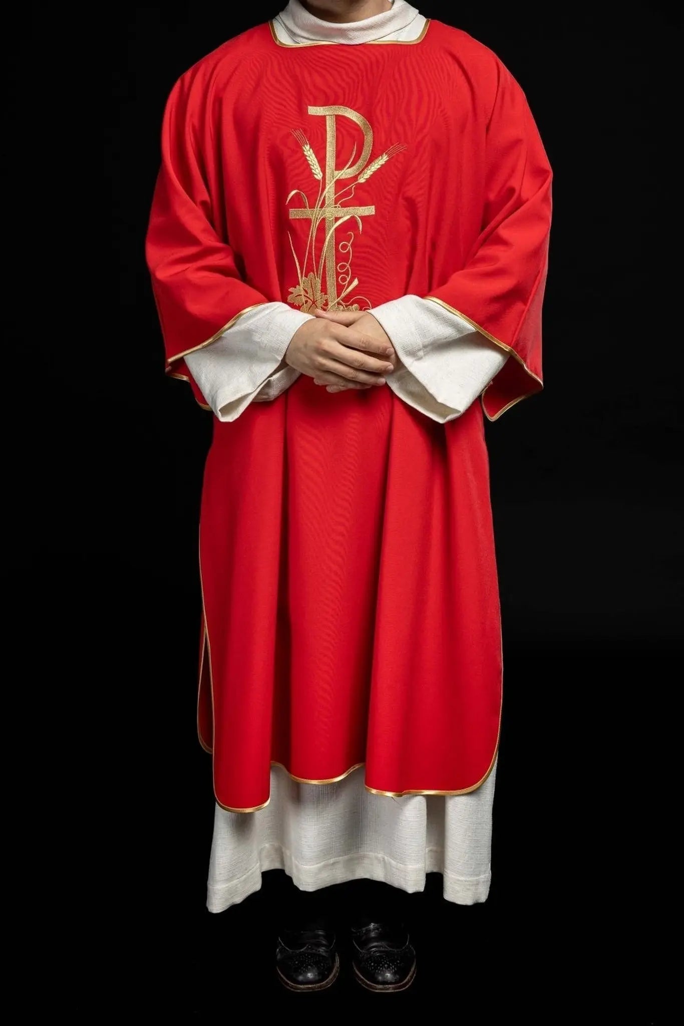 Red Dalmatic with Golden Pax Cross Embroidery