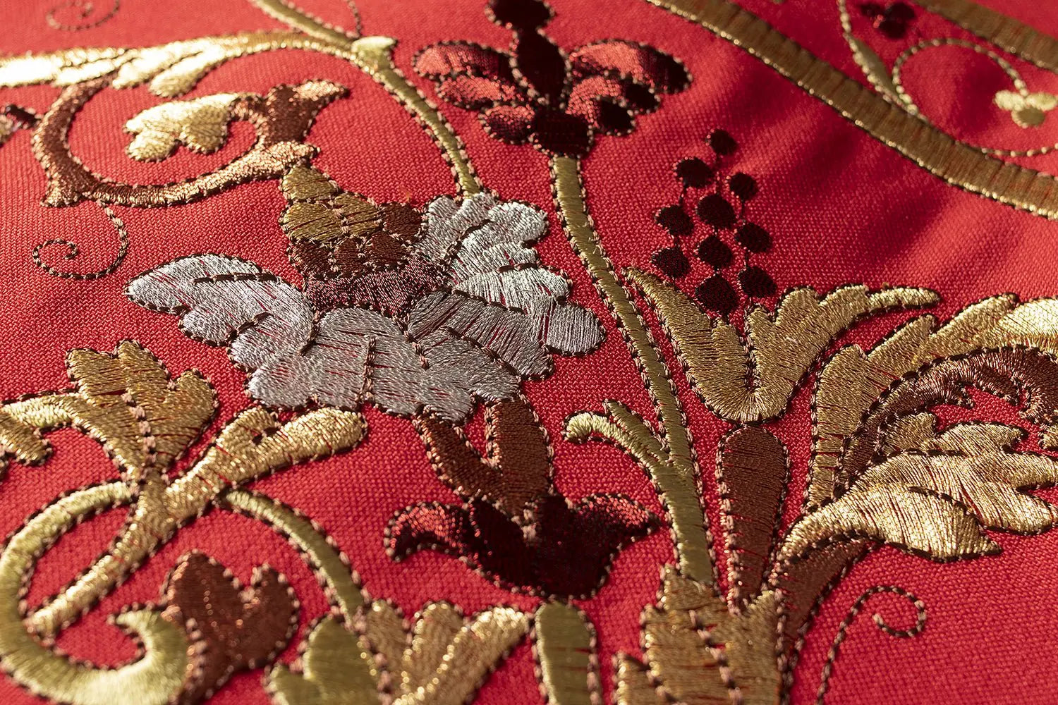 Red Roman chasuble embroidered with Eucharistic chalice motif