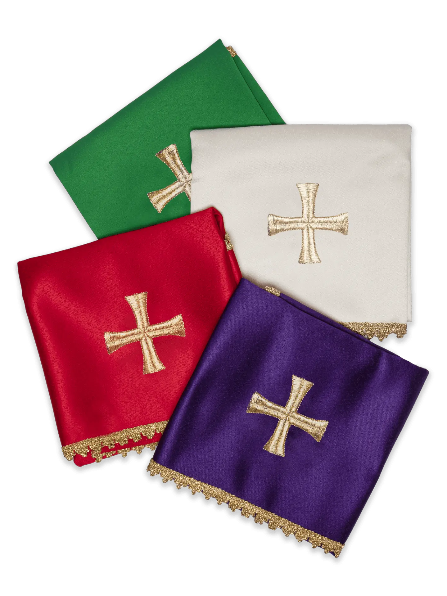 Four veils for chalice with embroidered gold cross
