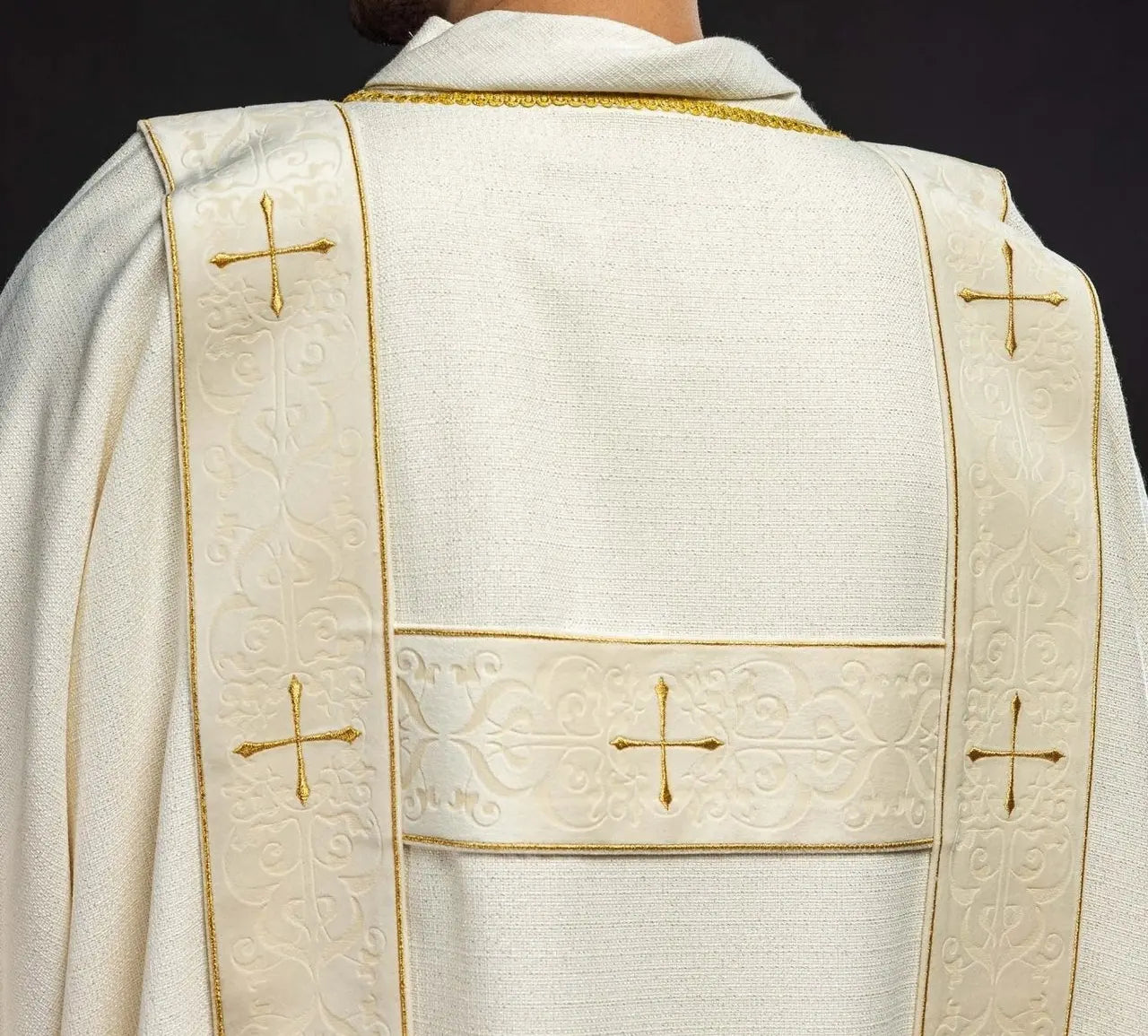 Ecru Dalmatic with Velvet Bands and Gold Embroidered Crosses