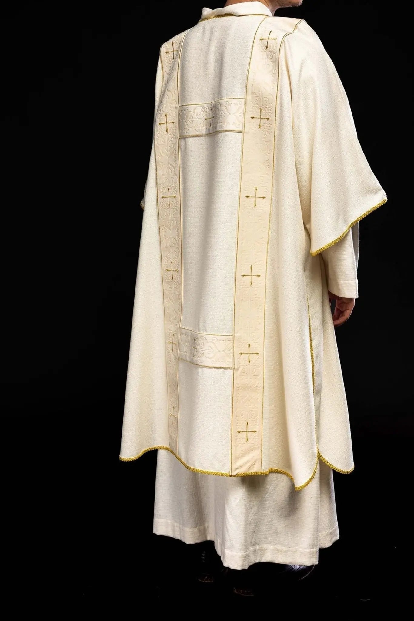 Ecru Dalmatic with Velvet Bands and Gold Embroidered Crosses