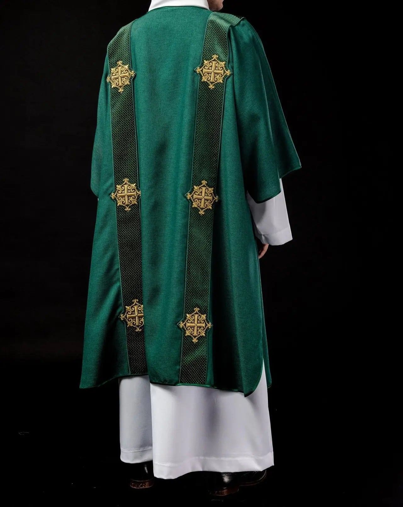 Velvet Dalmatica with Stripes and Cross Symbols – Green